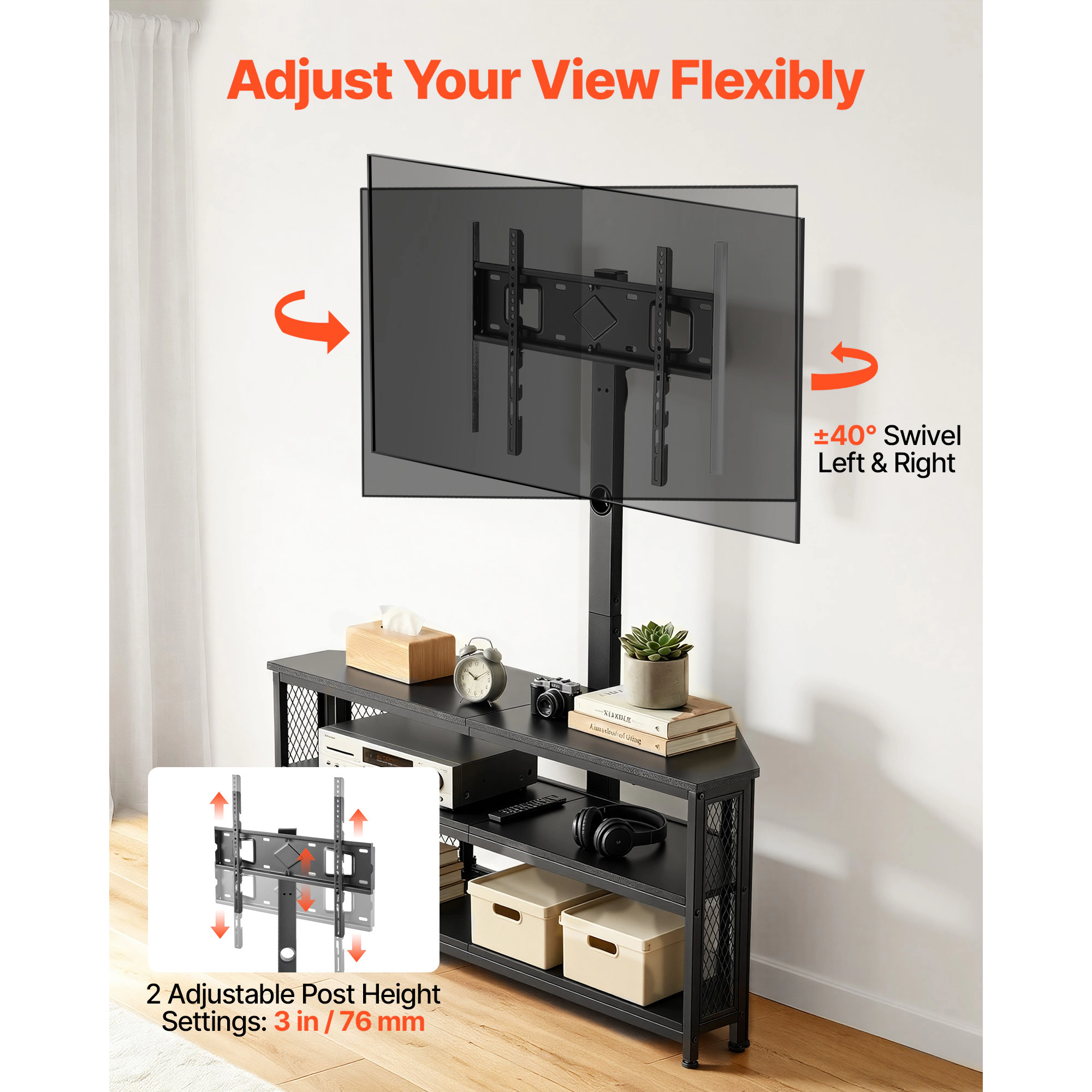 HONGGE TV Stand Console with Power Outlet for 32-75 Inch TVs, Height Adjustable Entertainment Center with Storage