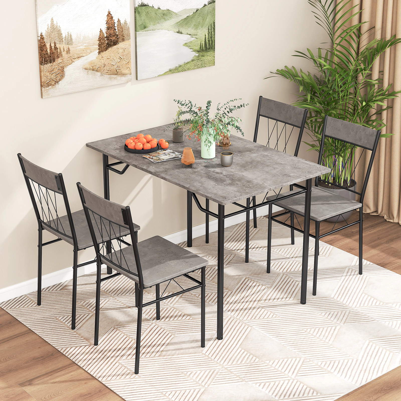 LJG 5-Piece Dining Table Set for 4 with Kitchen Table and 4 Dining Chairs