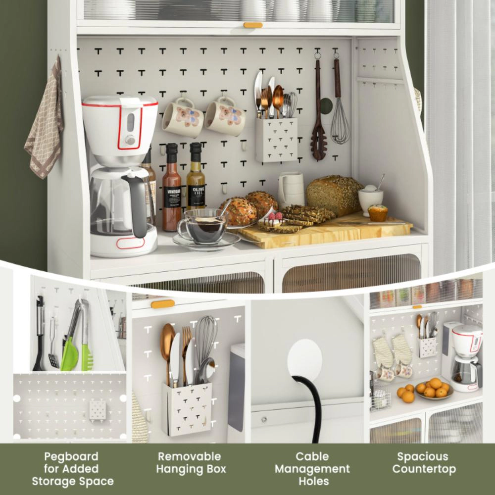Hivvago 5-Tier Metal Baker'S Rack With See-Through Flip-Up Door And Pegboard-White