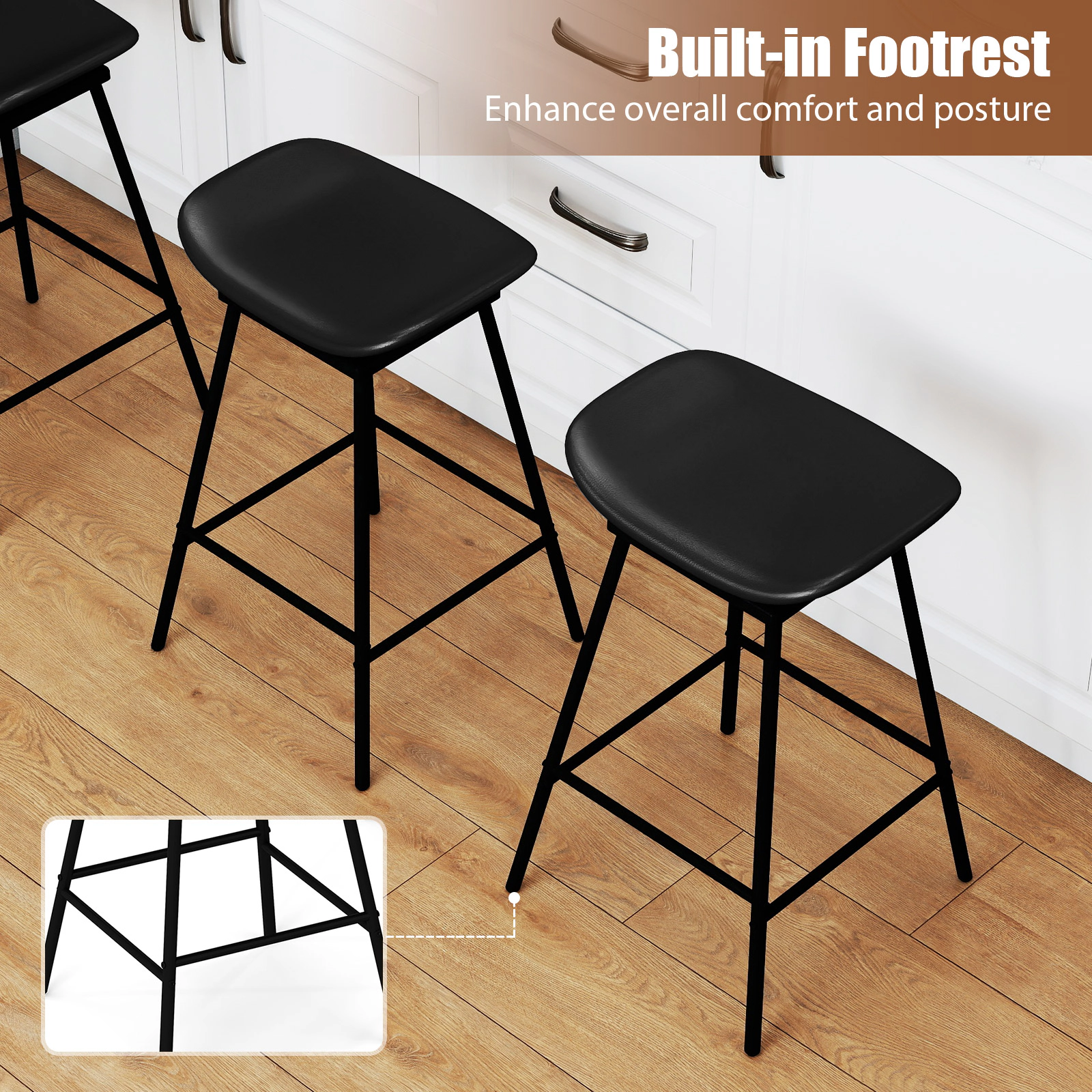 Glintex 2-Piece 28-Inch Backless Swivel Bar Stool Set with Saddle Seat