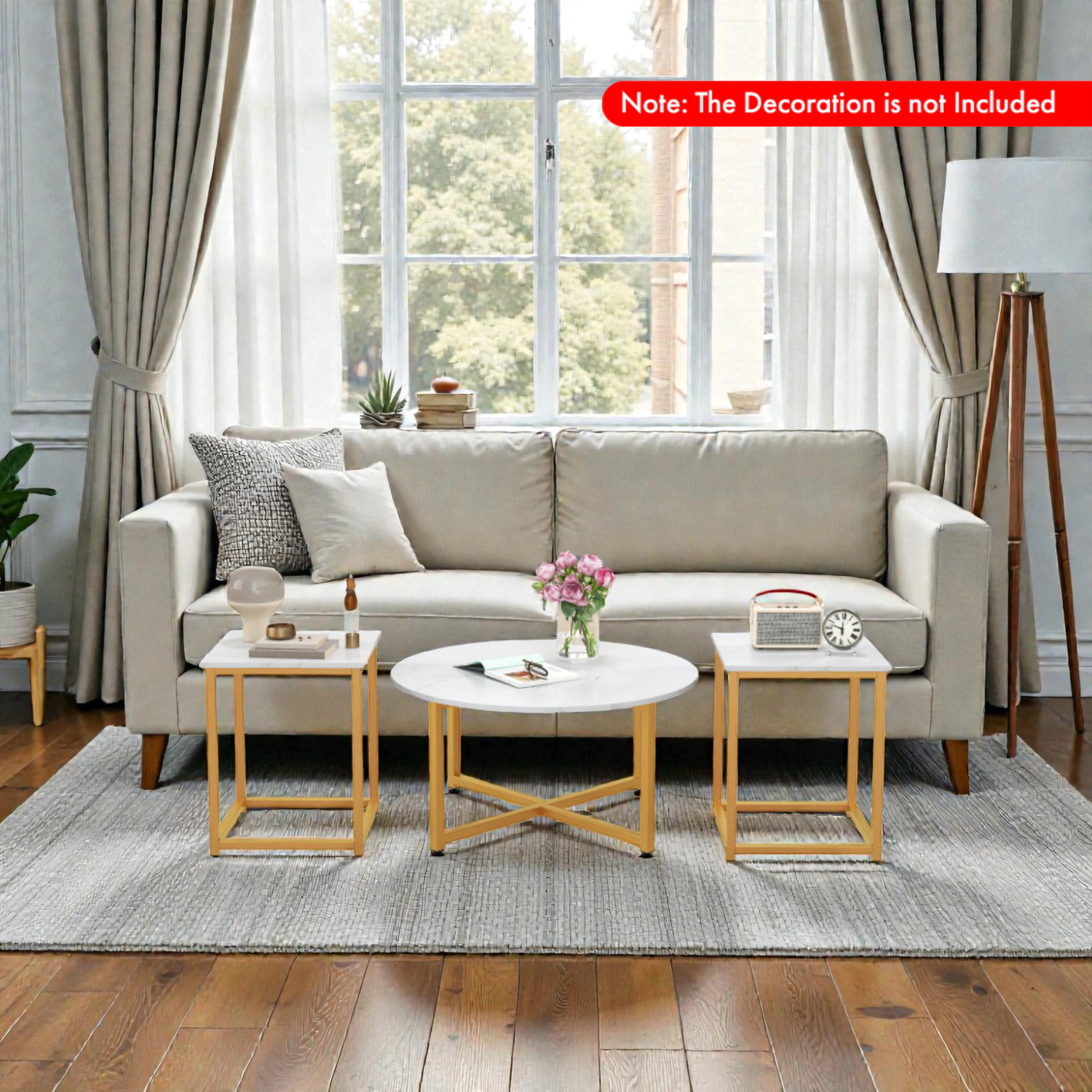 Hivvago Round Coffee Table with Two Matching Square Side Tables Set