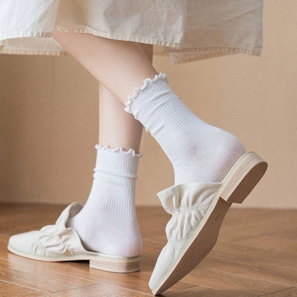 Wardrobe Whimsy 5 Pairs Womens Ruffle Socks Cute Ankle Crew Frilly Socks for Women