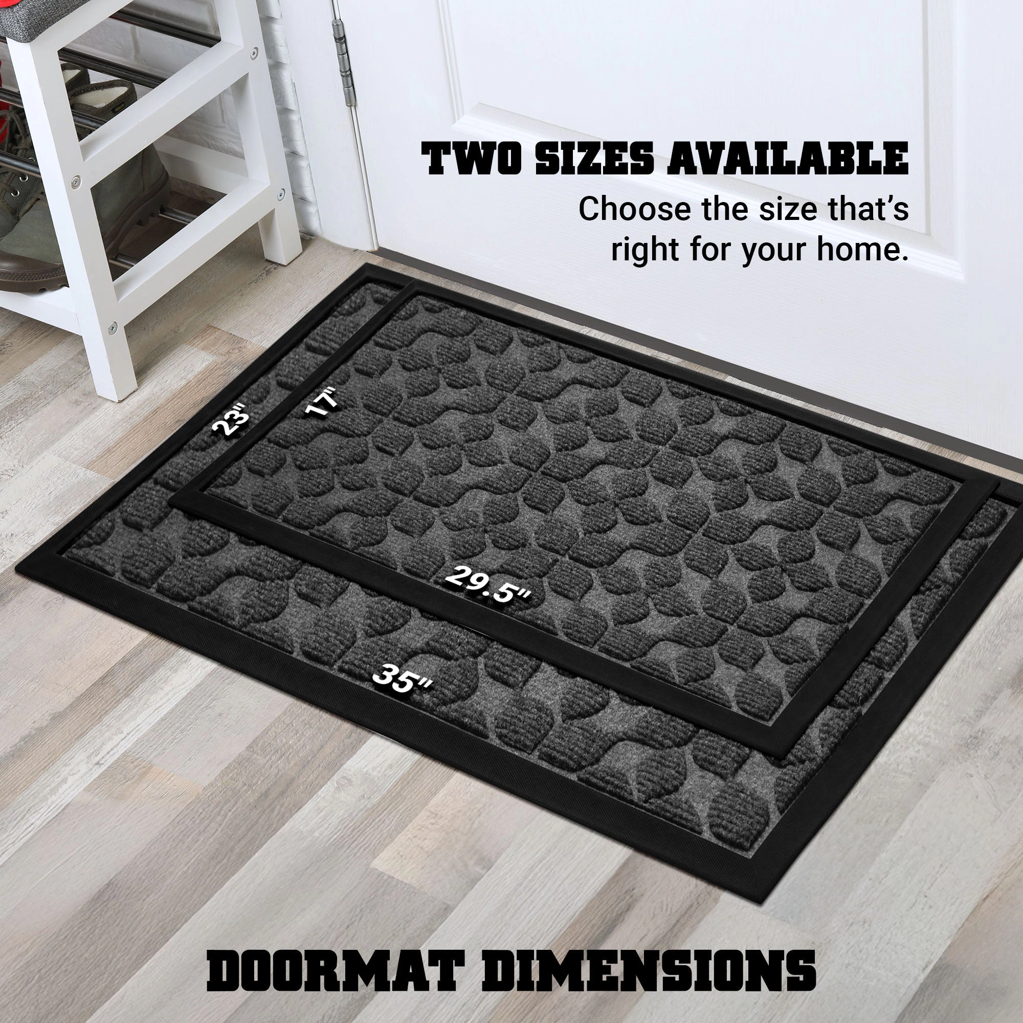 G128 Grey Geometric Floral Door Mat, 23 x 35 in - Polypropylene with Natural Rubber Backing