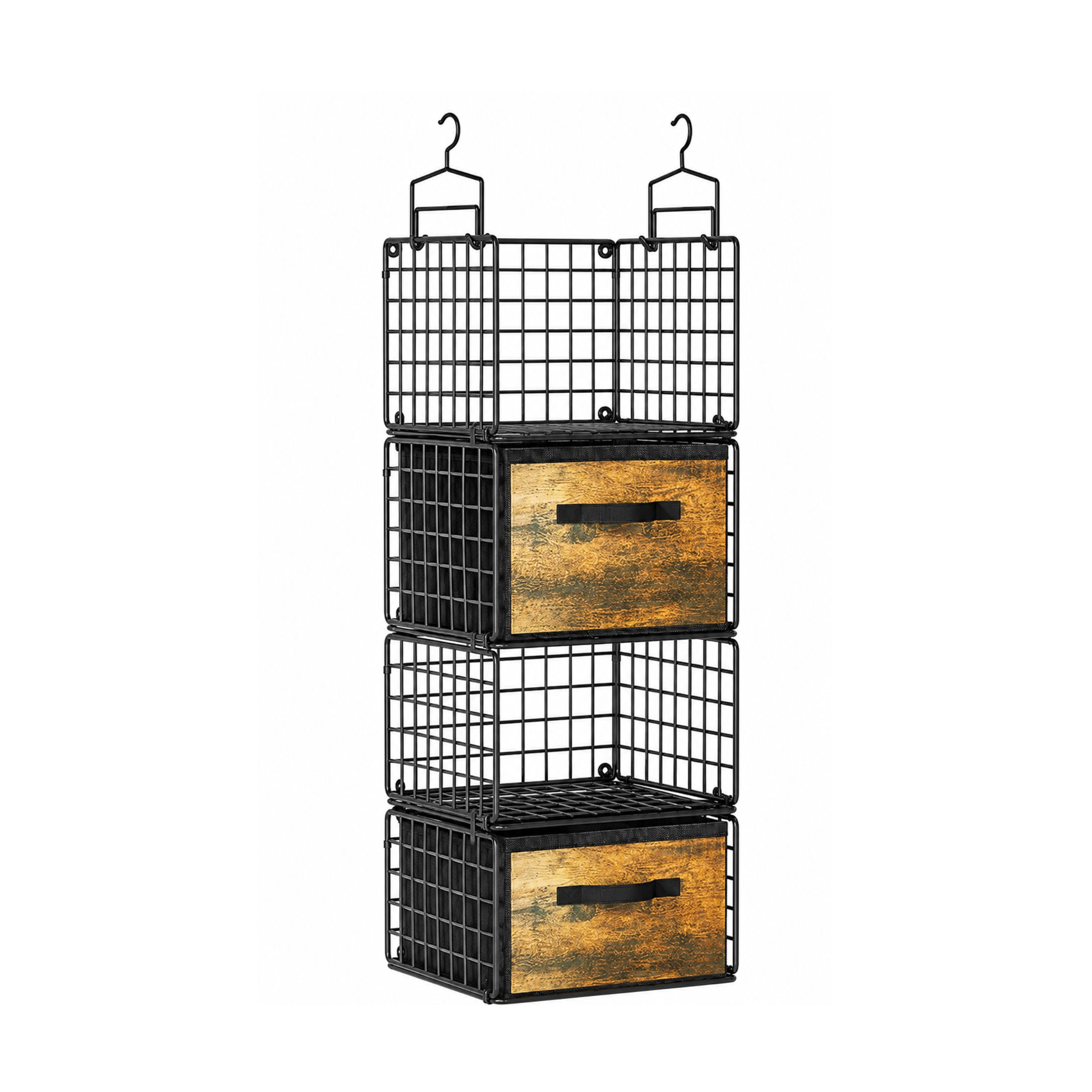 Stock Preferred Metal Hanging Closet Organizer with Drawers and Hooks Wire Storage Shelf for Clothes
