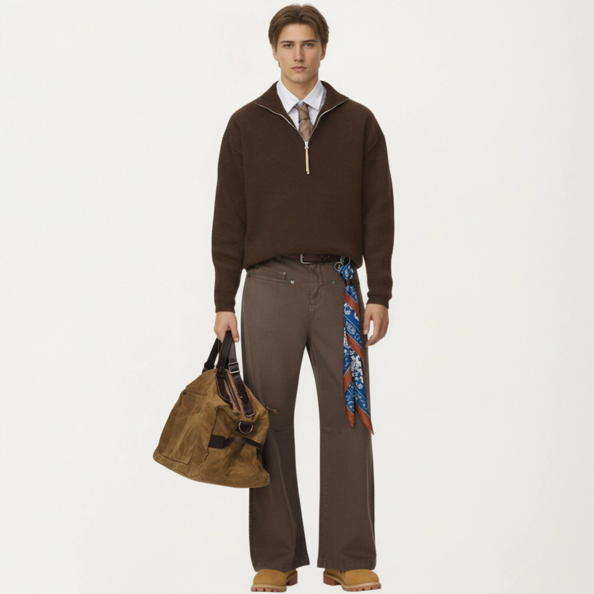 Anna-Kaci Men's Ribbed Half Zip Sweater with Relaxed Fit and Stand Collar Design