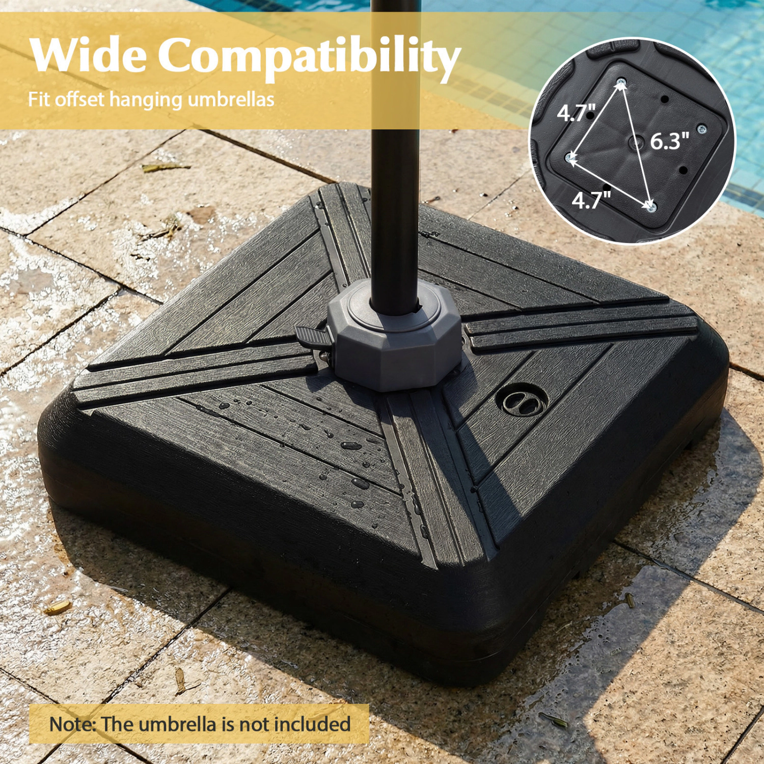 SlickBlue Outdoor Cantilever Umbrella Base with Wheels Water Sand Fillable Patio Stand 32 Inch