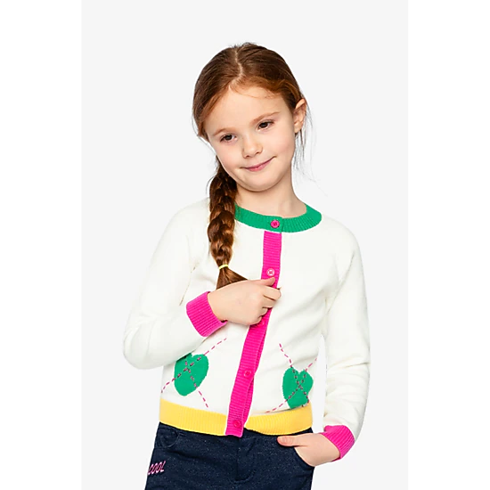 Deux par Deux Girls Floral Pointelle Knitted Cardigan