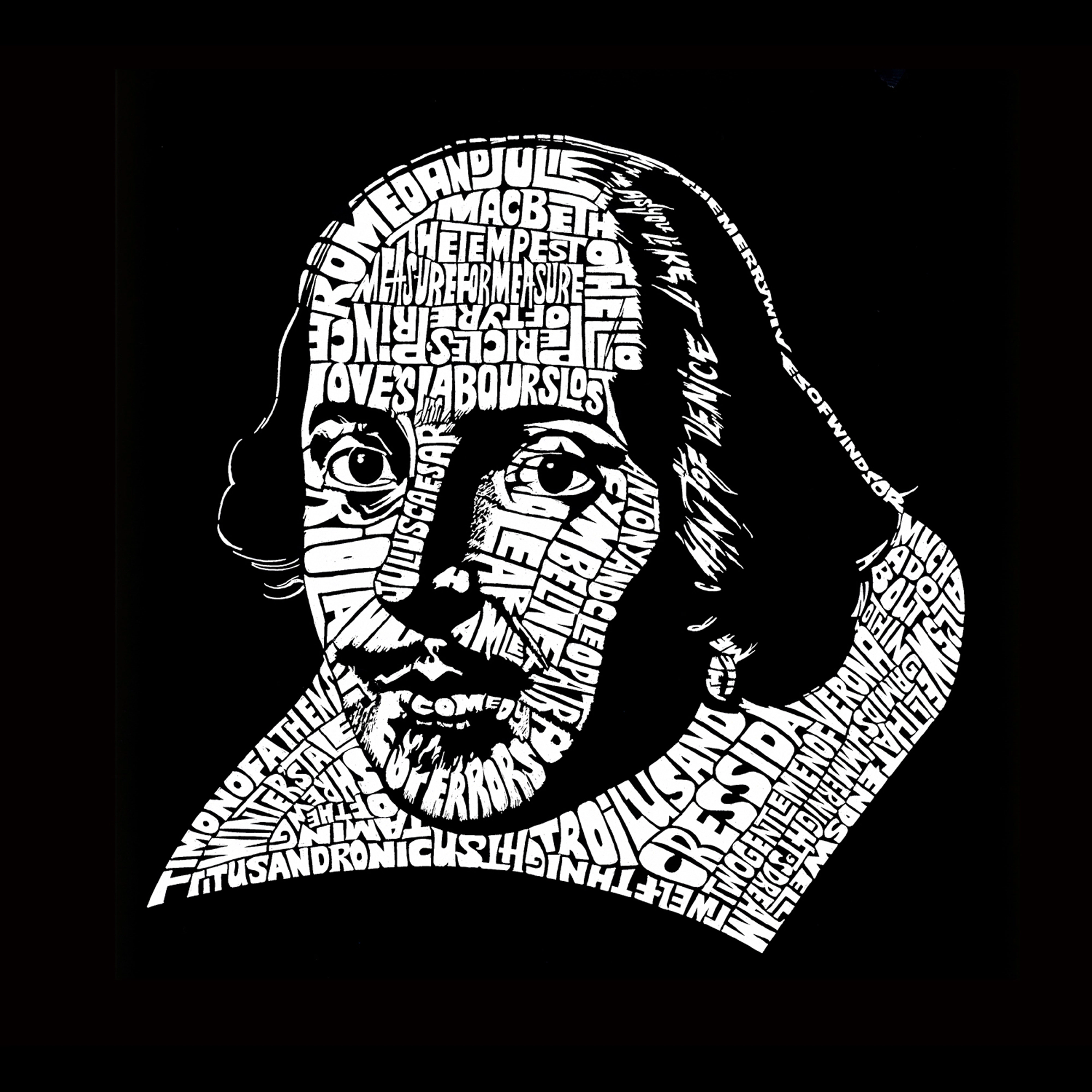 LA Pop Art Men's Shakespeare Word T-Shirt - 100% Cotton Crew Neck