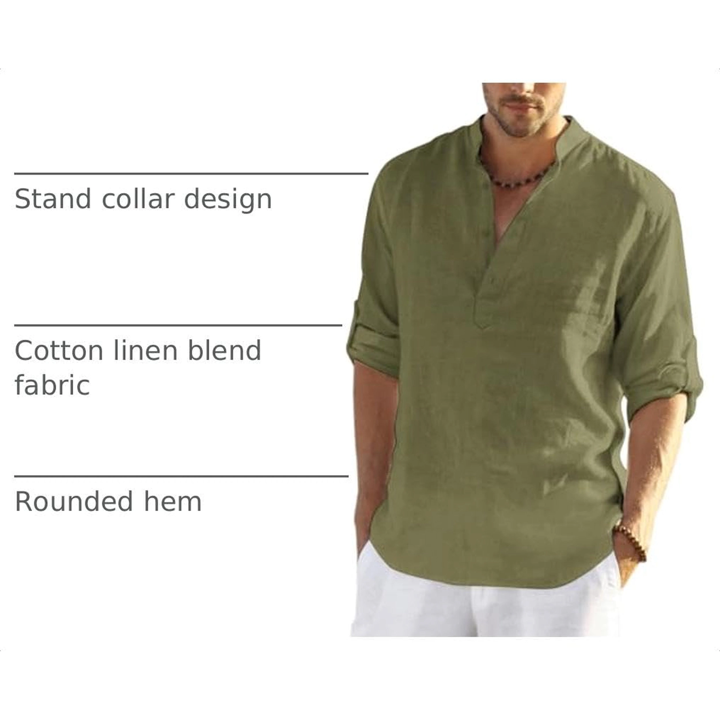 COOFANDY Men's Regular Fit Lightweight Linen Long Sleeve Henley Shirt