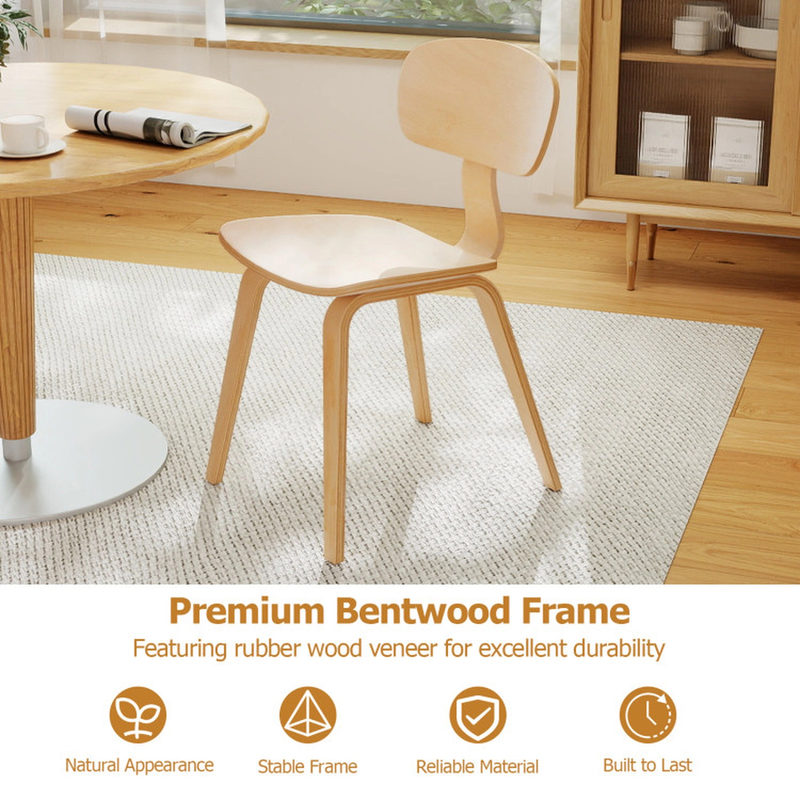 SUGIFT Set of 4 Natural Bentwood Dining Chairs with Ergonomic Backrest 17-in W 31.5-in H 330-lb Per Chair
