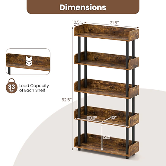LJG 5-Tier Open Bookcase with Industrial Storage Unit