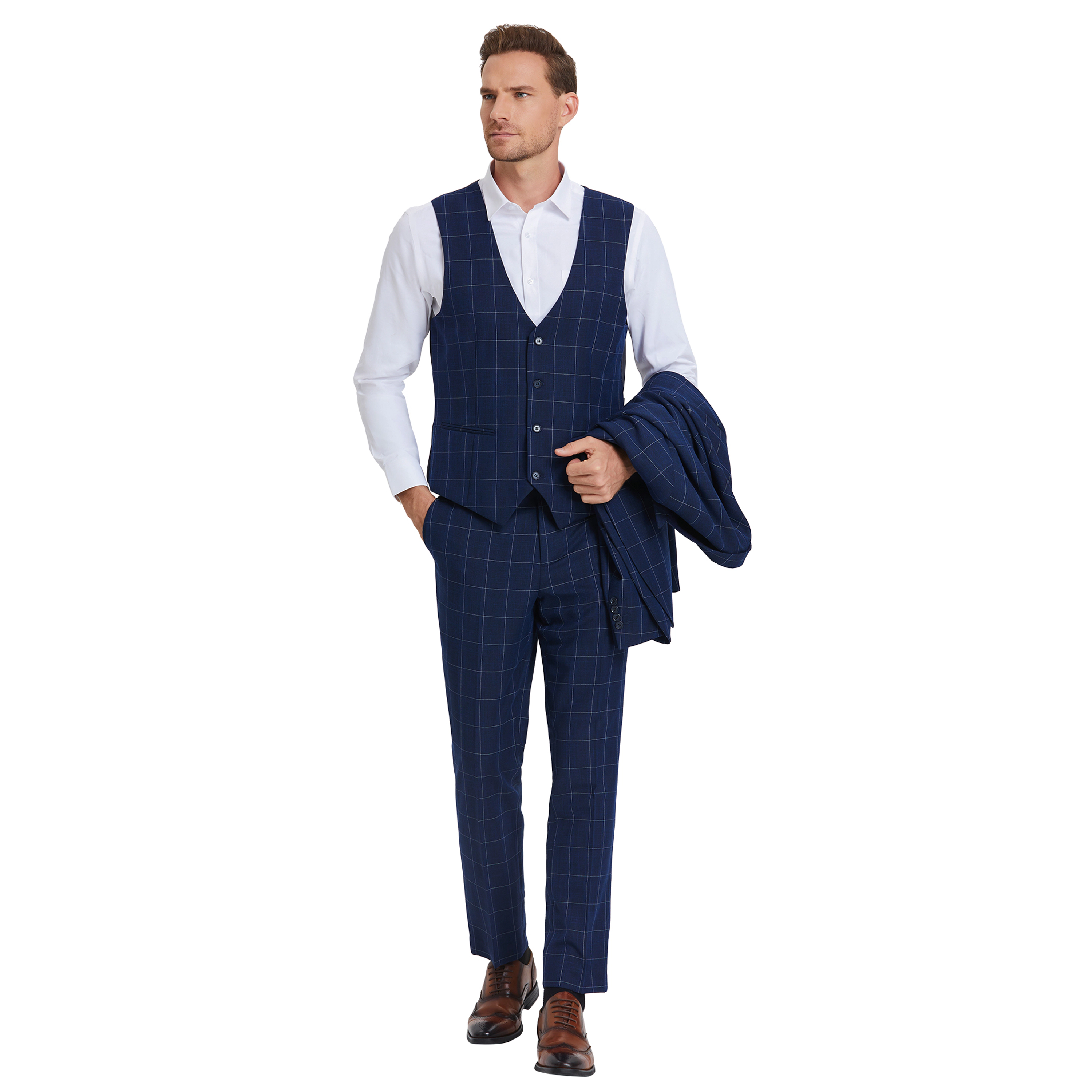 Tazzio Mens Skinny Fit Floral Jacquard 3pc Suit Set, Matching Bowtie Included