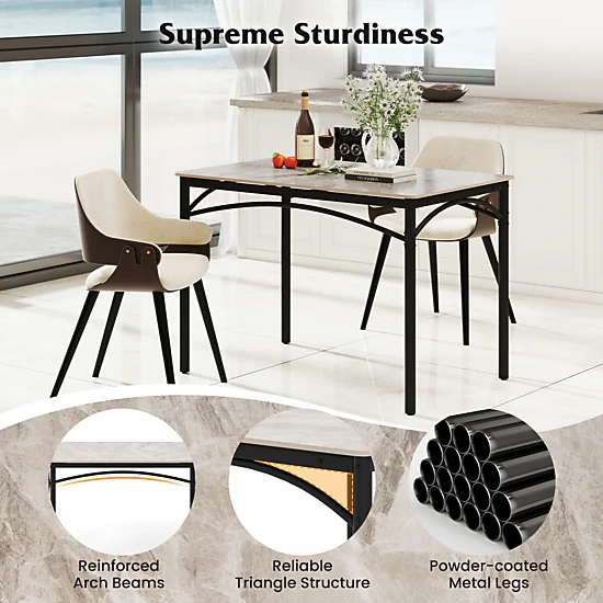 SUGIFT Rectangular Sintered Stone Dining Table for 4 People with Metal Frame 220-lb Capacity Gray + Black