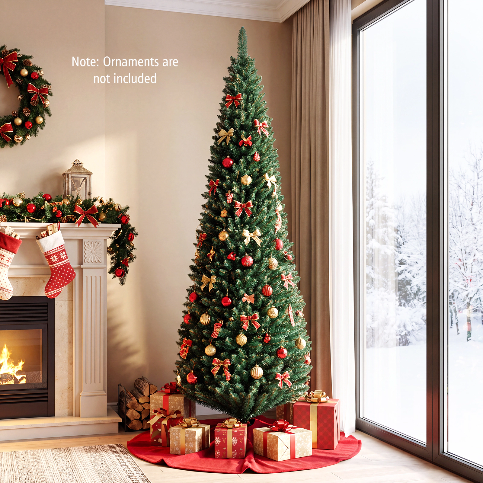 Costway 5/6/7/8/9Ft PVC Artificial Pencil Christmas Tree Slim Stand