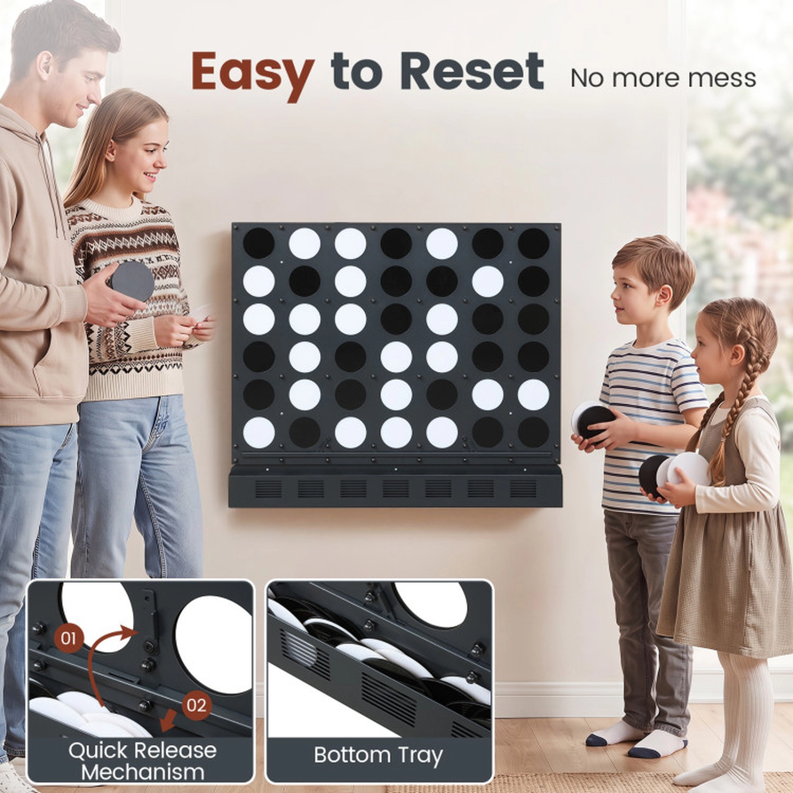 SUGIFT Wall-mounted Jumbo 4-in-a-Row Game with Acrylic Discs Wall Game Black/Walnut