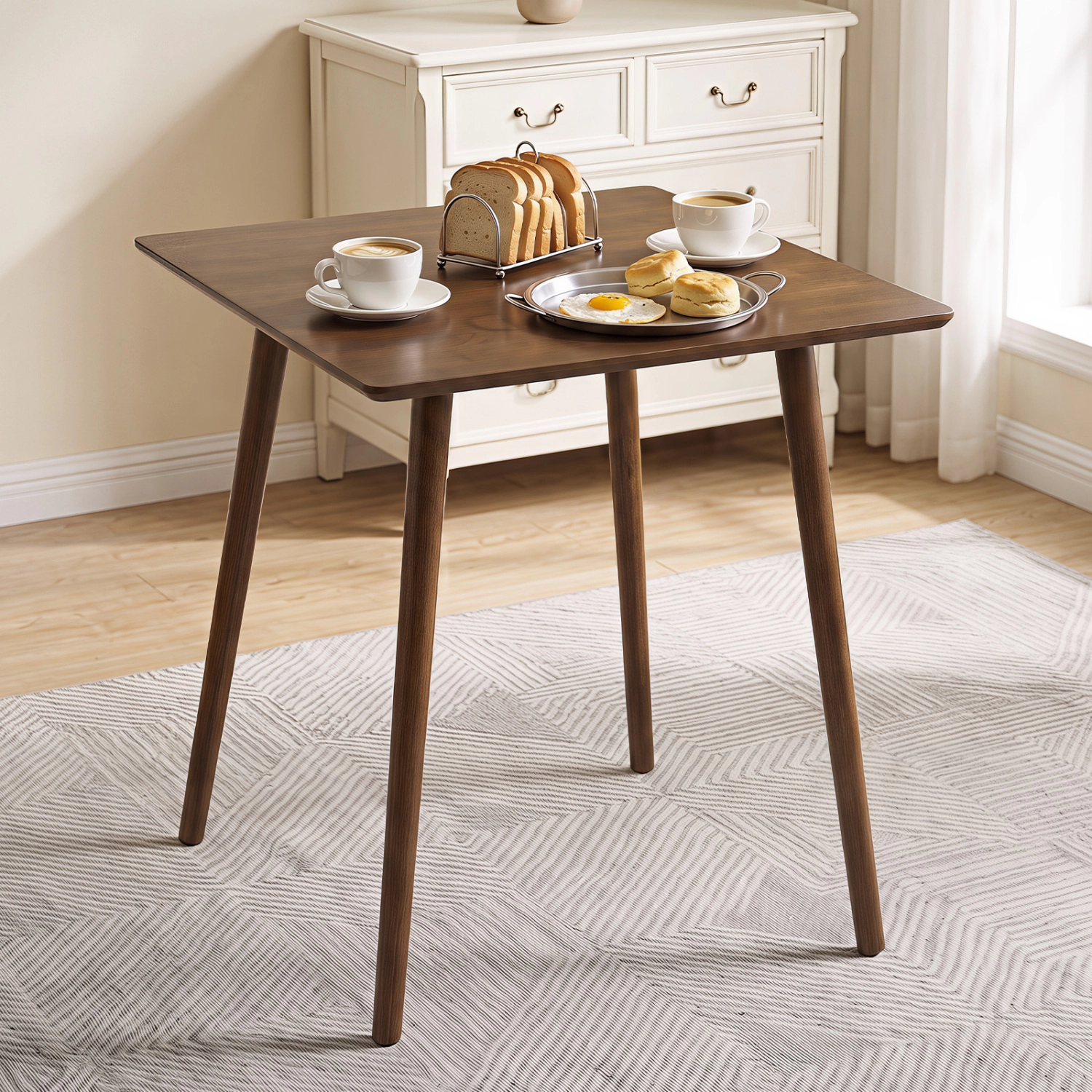LJG 27.5 Inch Small Square Wooden Dining Table for 2-4 People Space-Saving Dining Room Table