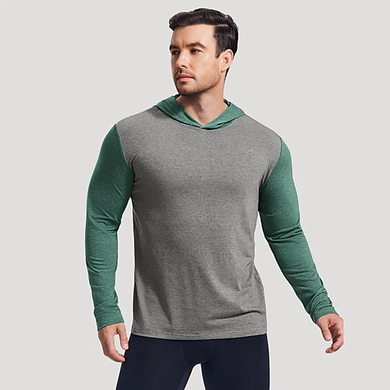 Pinspark Mens Casual Long Sleeve Hoodies Solid Lightweight Pullover Curved Hem Tops