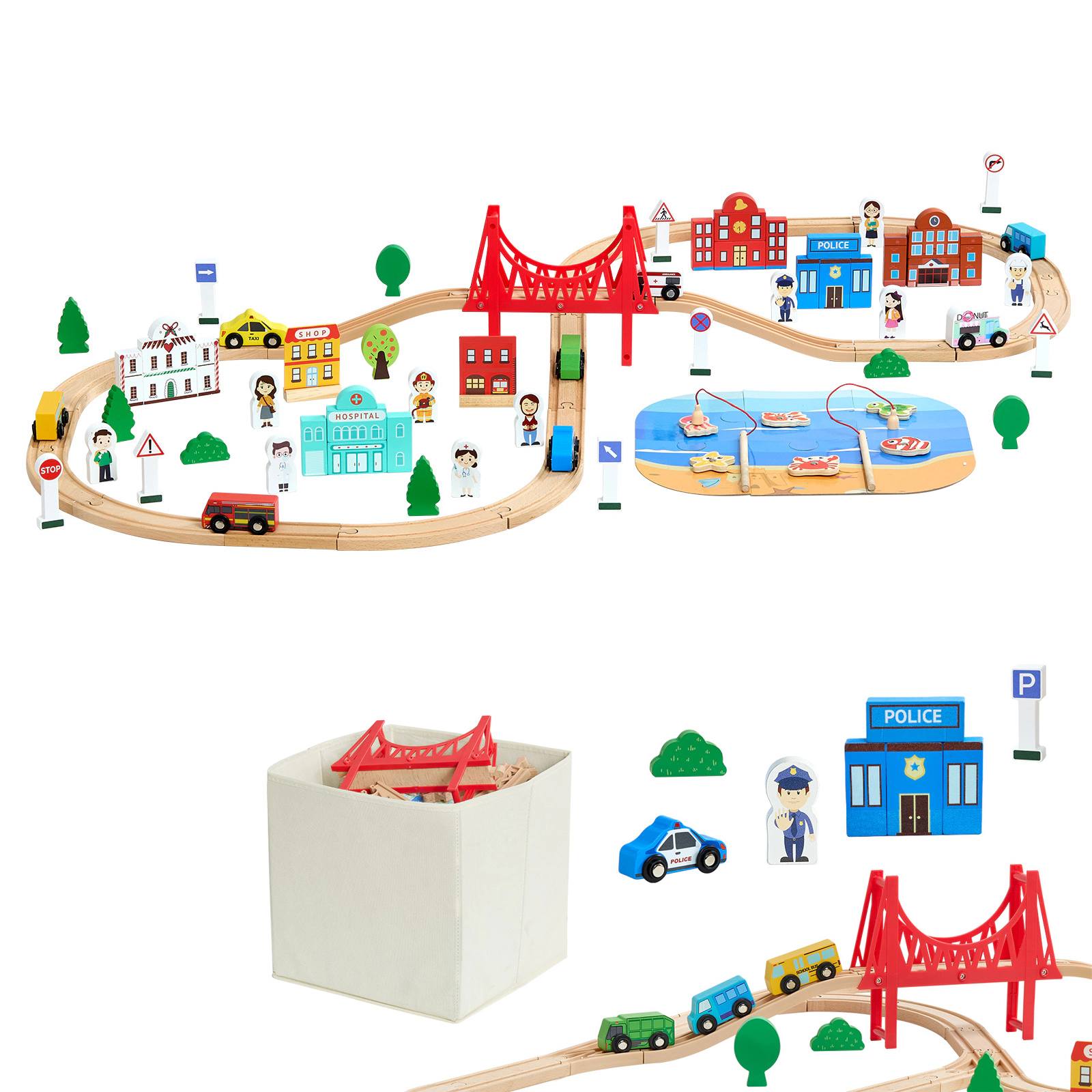 HONGGE Wooden Train Set for Kids Ages 3-8 Wood Train Track Toy with Railway Compatible with Major Brands Christmas