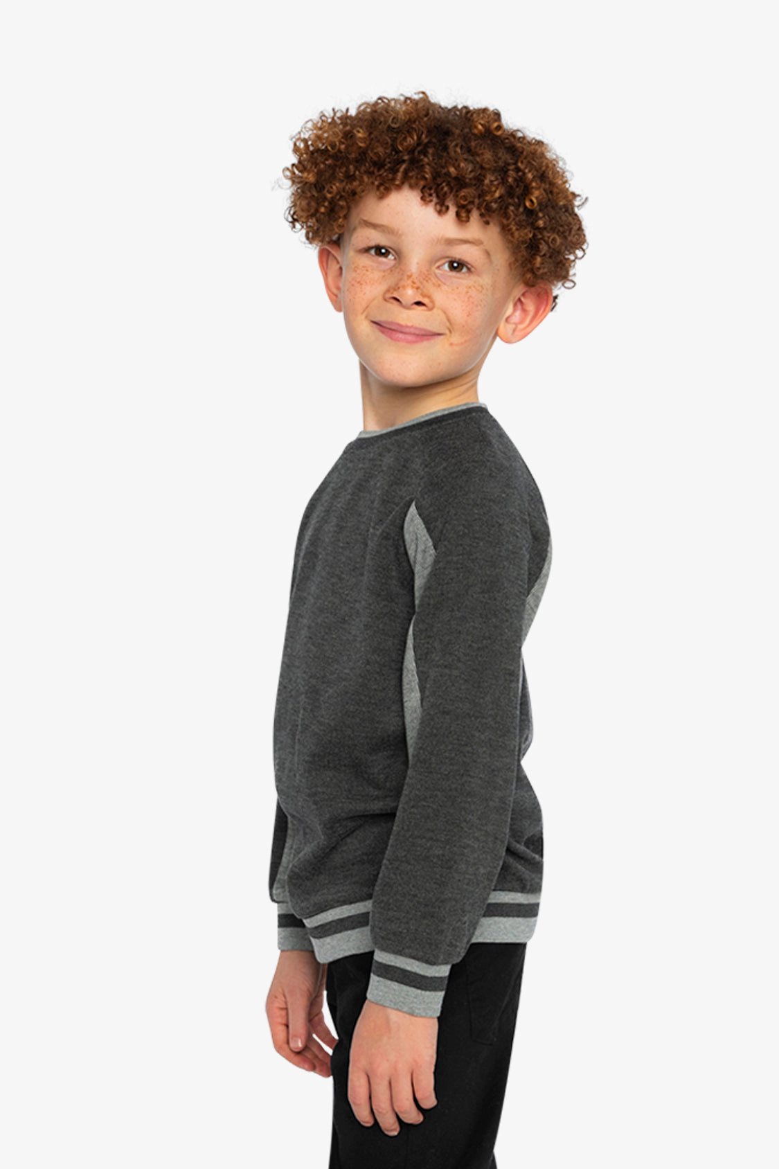 Deux par Deux Boys Flat Back Rib Crewneck Sweatshirt with Brushed Interior