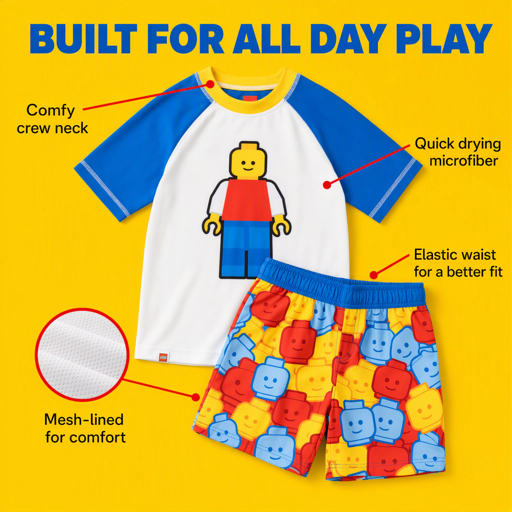 LEGO Boys' 2-Piece Swimwear Rash Guard and Swim Trunks Set