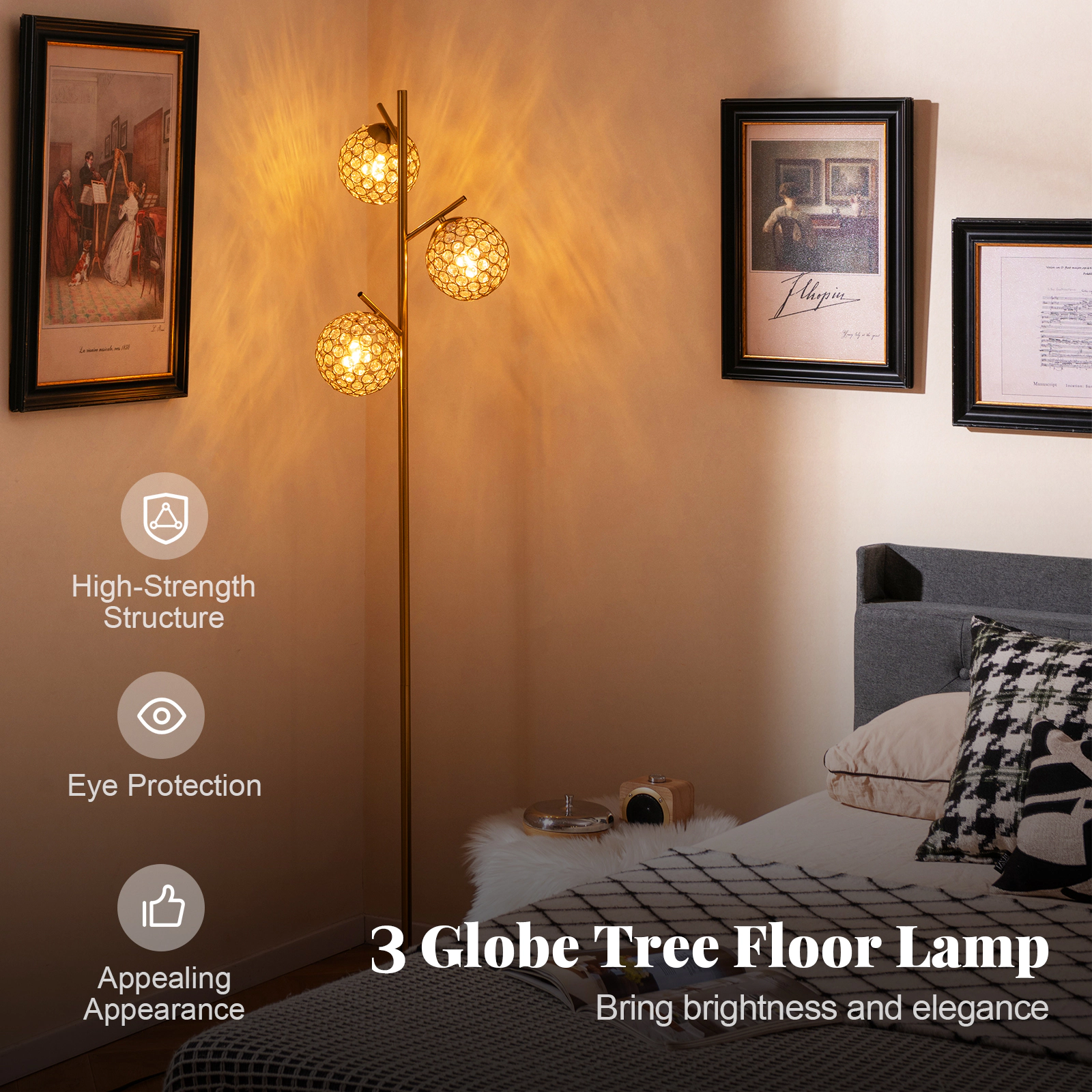 SlickBlue 3 Globe Floor Lamp with 3 E26 Bulb Bases Foot Switch