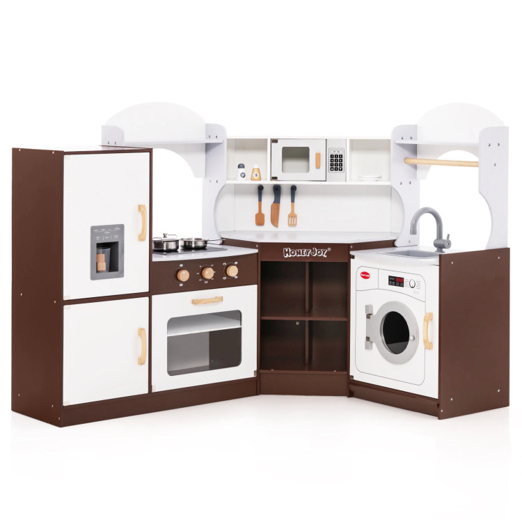 Hivvago Toddler Kitchen Playset with Ice Maker Microwave Oven Sink and Washing Machine for Kids 3+ Years Old