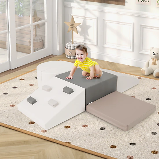 SUGIFT 6-Piece Toddler Foam Climbing Blocks Soft Play Set, White, Color ...
