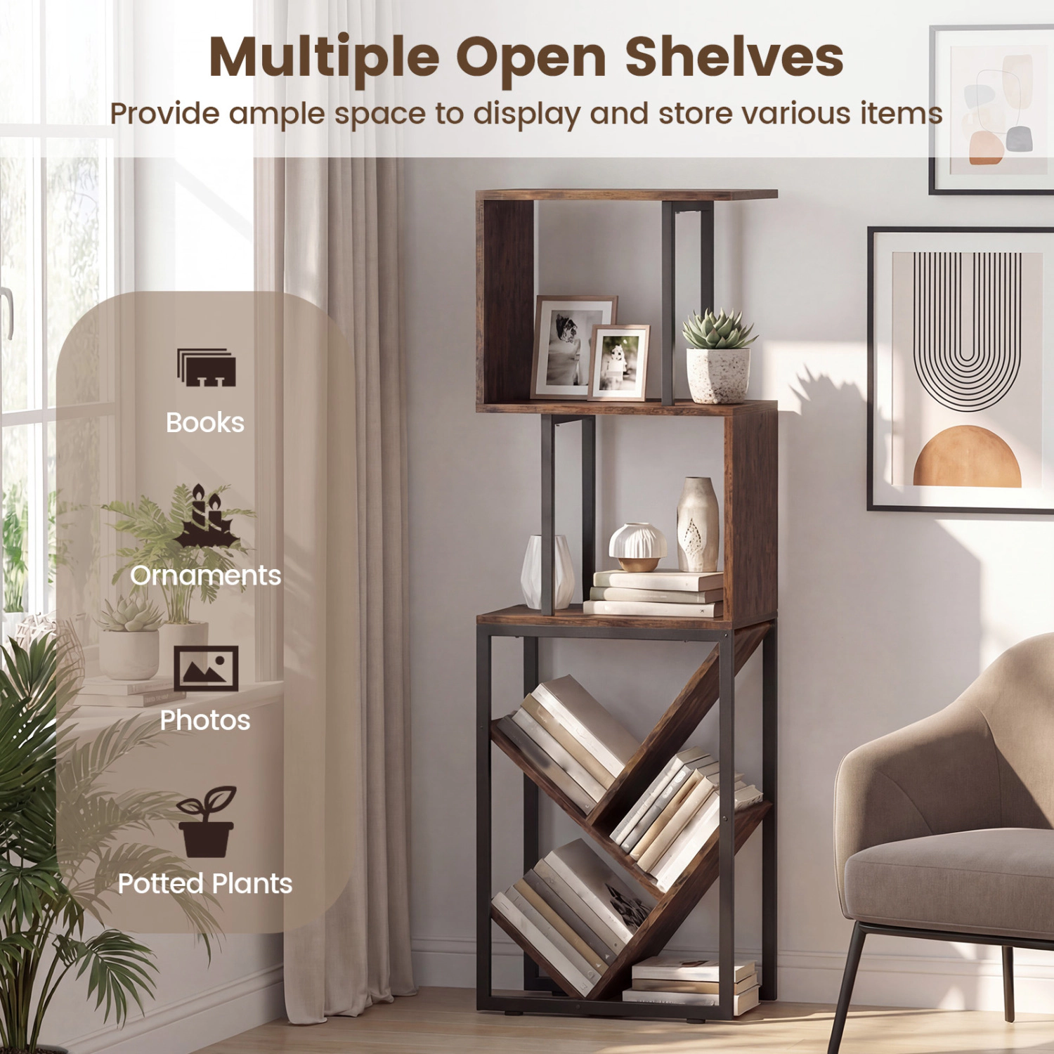 SlickBlue 6 Tier Industrial Bookshelf Storage Rack with 5 Shelves
