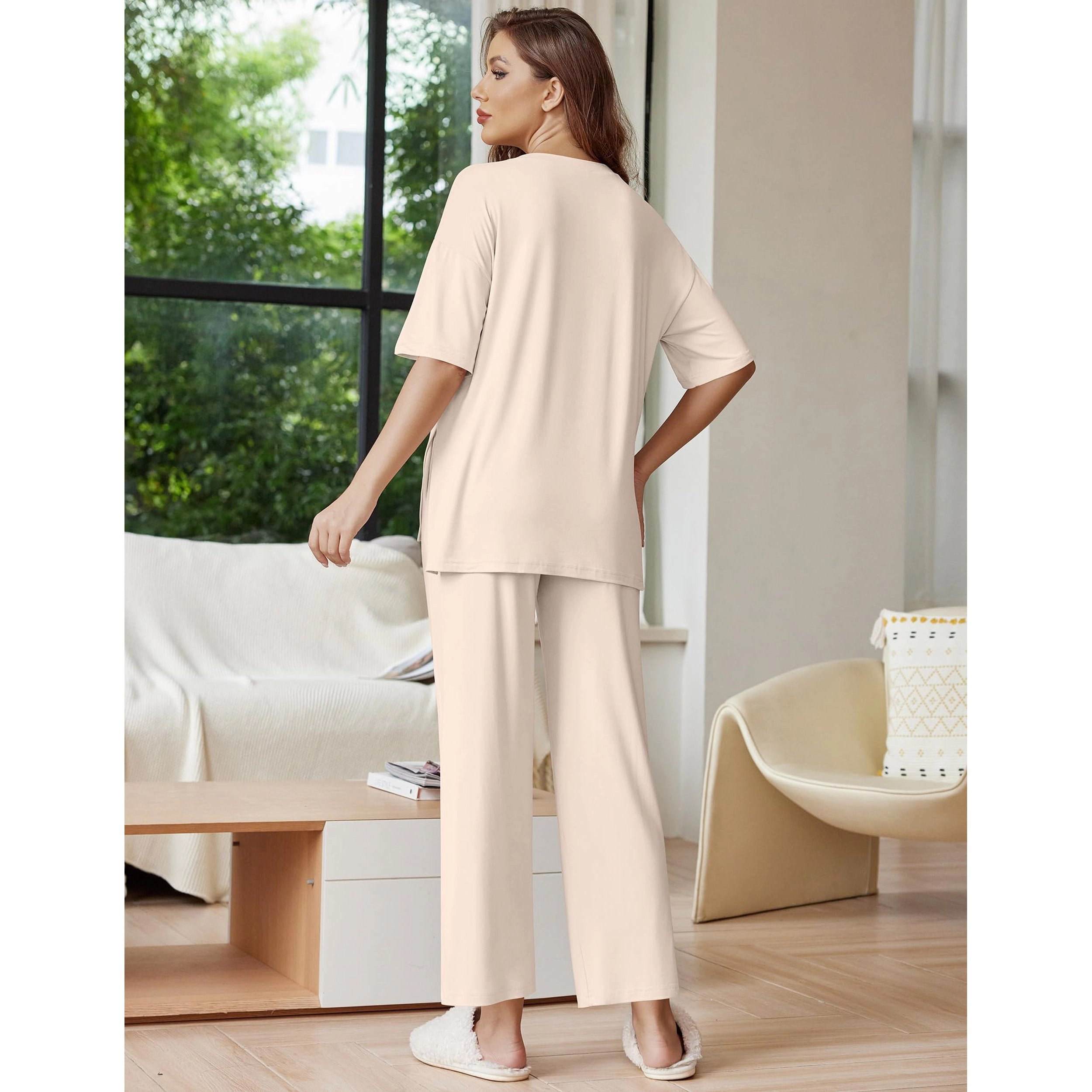 Ekouaer Lounge Sets for Women Short Sleeve Tops and Long Pants Soft Comfy Pajamas Set 2 Pc Outfits