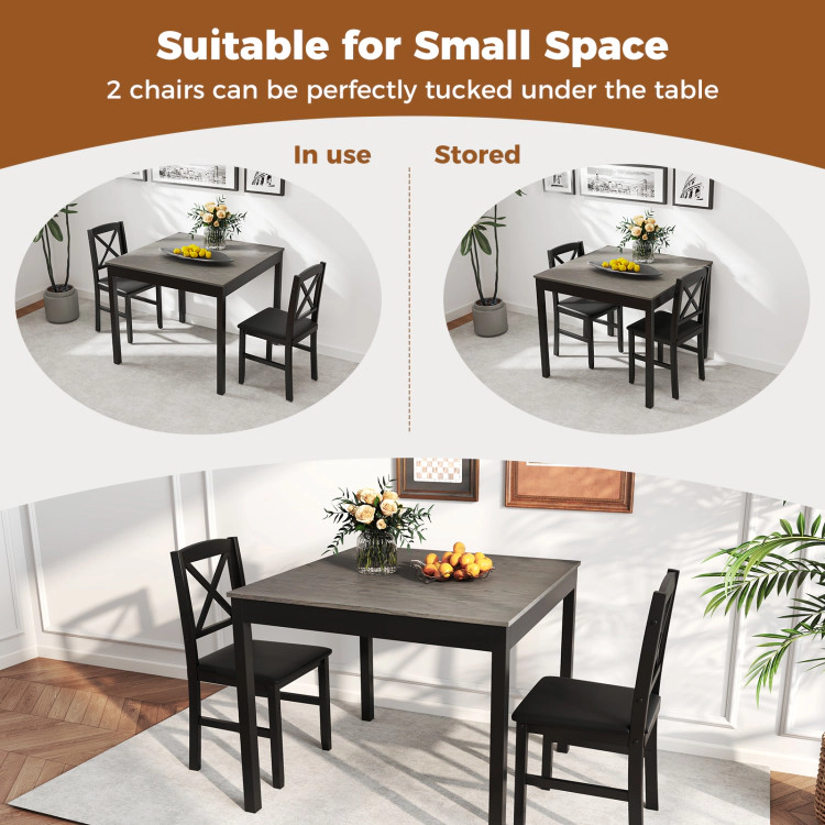 Hivvago 3-Piece Dining Table Set Wooden Square Kitchen For 2 People