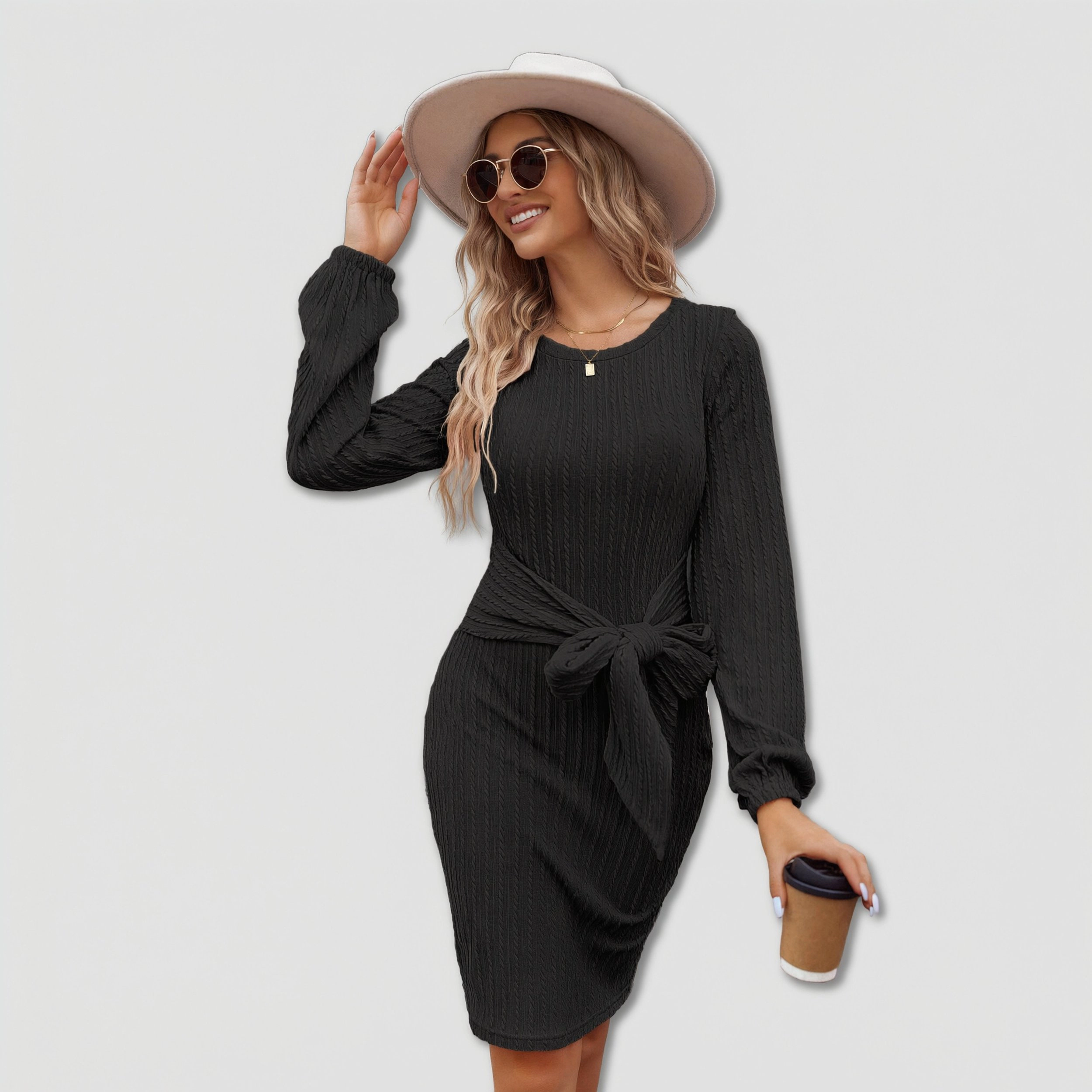 Zeagoo Women's Round Neck Long Sleeve Bodycon Dress
