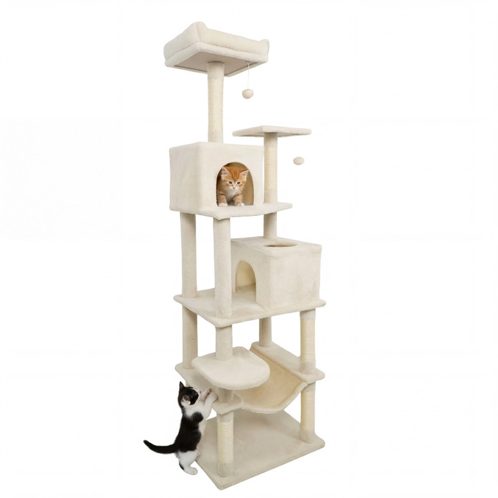 SUGIFT 58 Modern Cat Tree with 2 Condos Upholstered Perch and Hammock