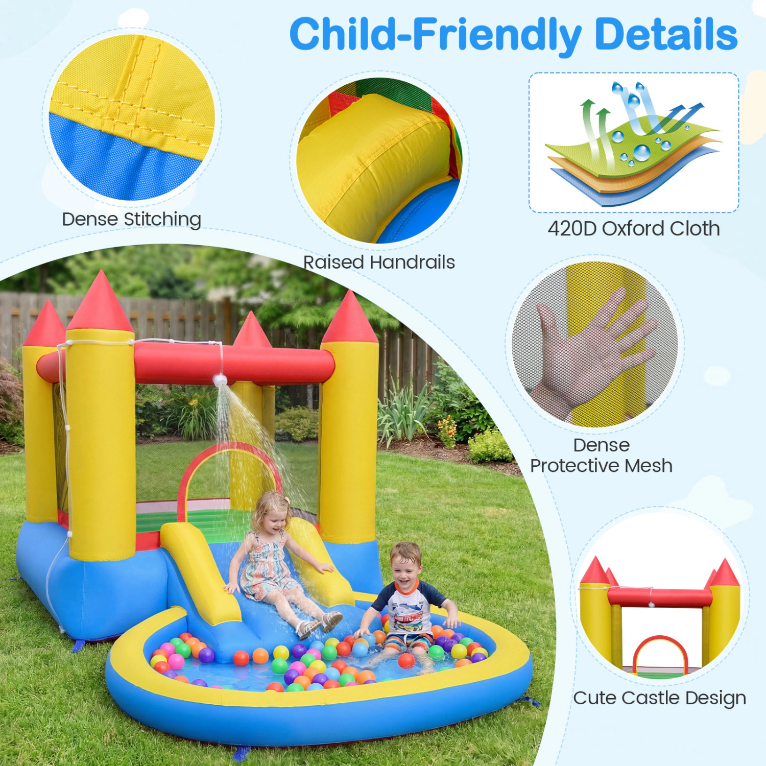 Hivvago Inflatable Bounce House with Water Slide and 370W Blower