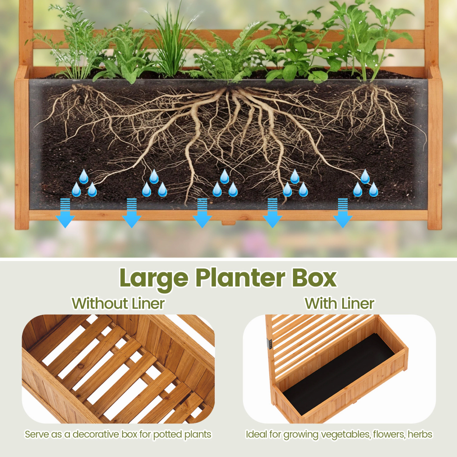 LJG Wooden Raised Garden Bed 59 Inch Tall Elevated Planter Box with Vertical Trellis