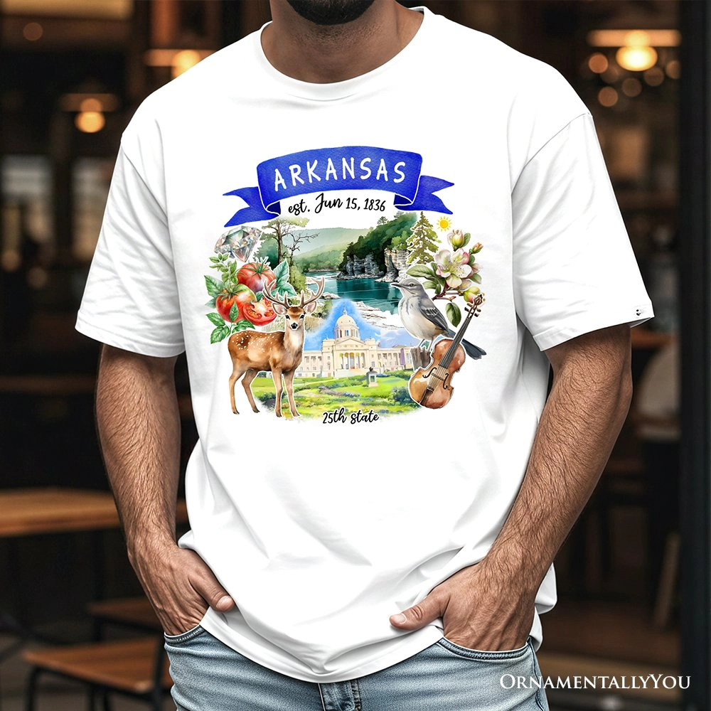 OrnamentallyYou Unisex Artistic Arkansas State Themes And Landmarks T-Shirt