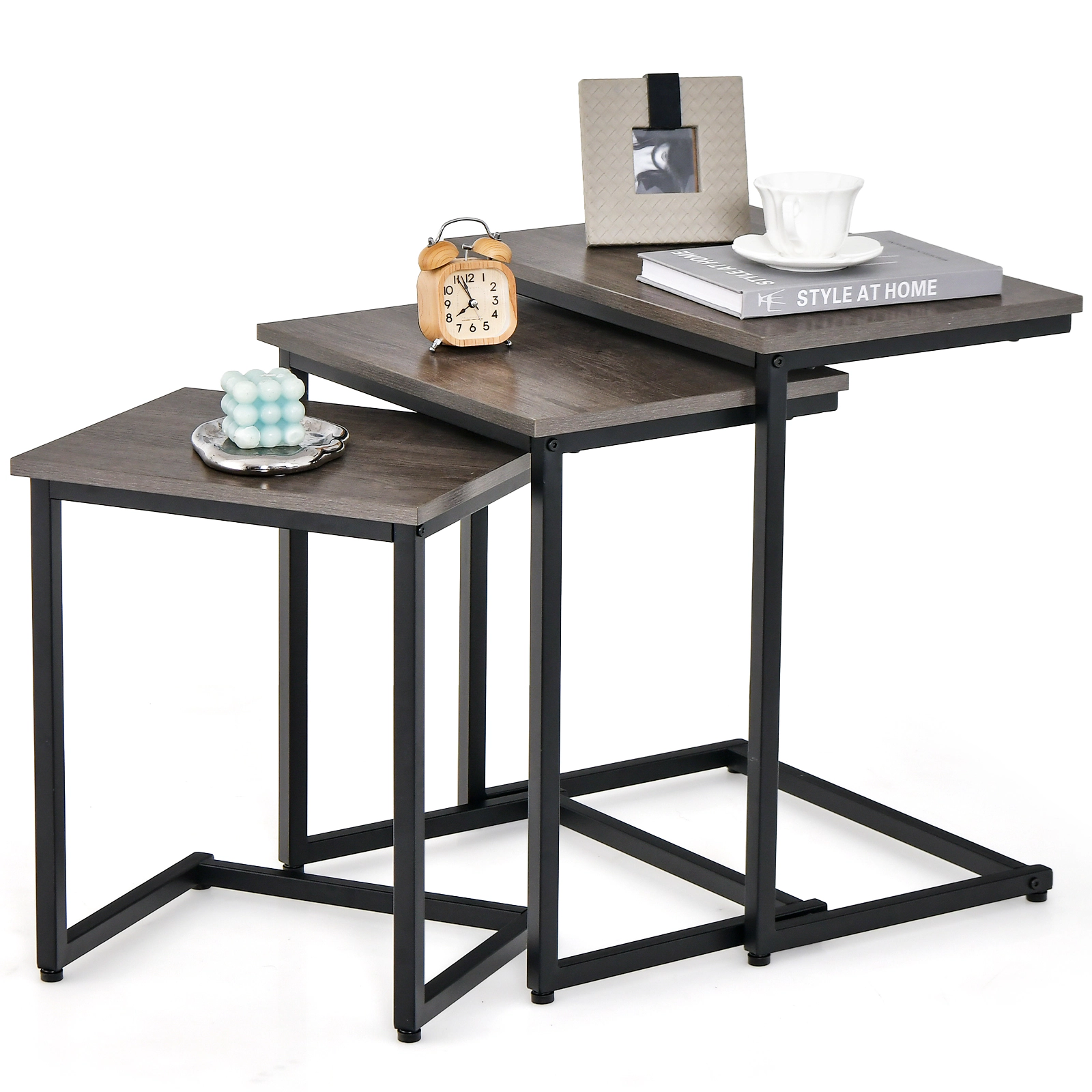 SUGIFT Stackable C-Shape Coffee End Table Set 44-lb Capacity Oak Color As the Picture Shows