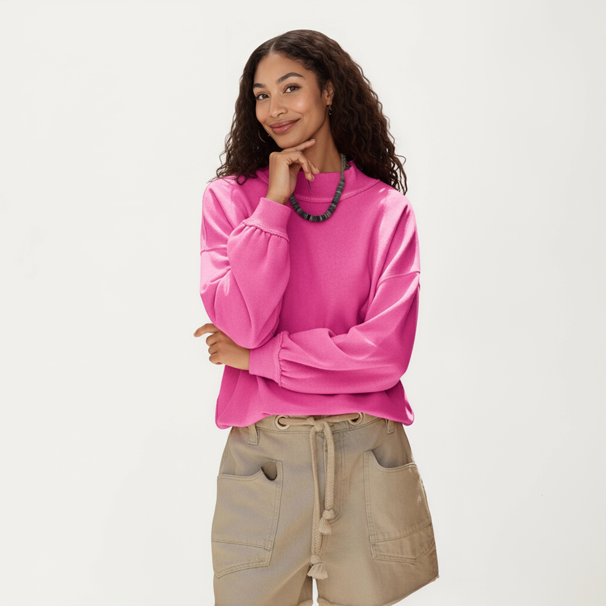 Anna-Kaci Women's Crew Neck Ribbed Cuff Relaxed Fit Long Sleeve Pullover Top
