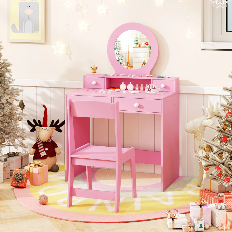 Hivvago Kids Vanity Set With Mirror Princess Makeup Dressing Desk And Chair