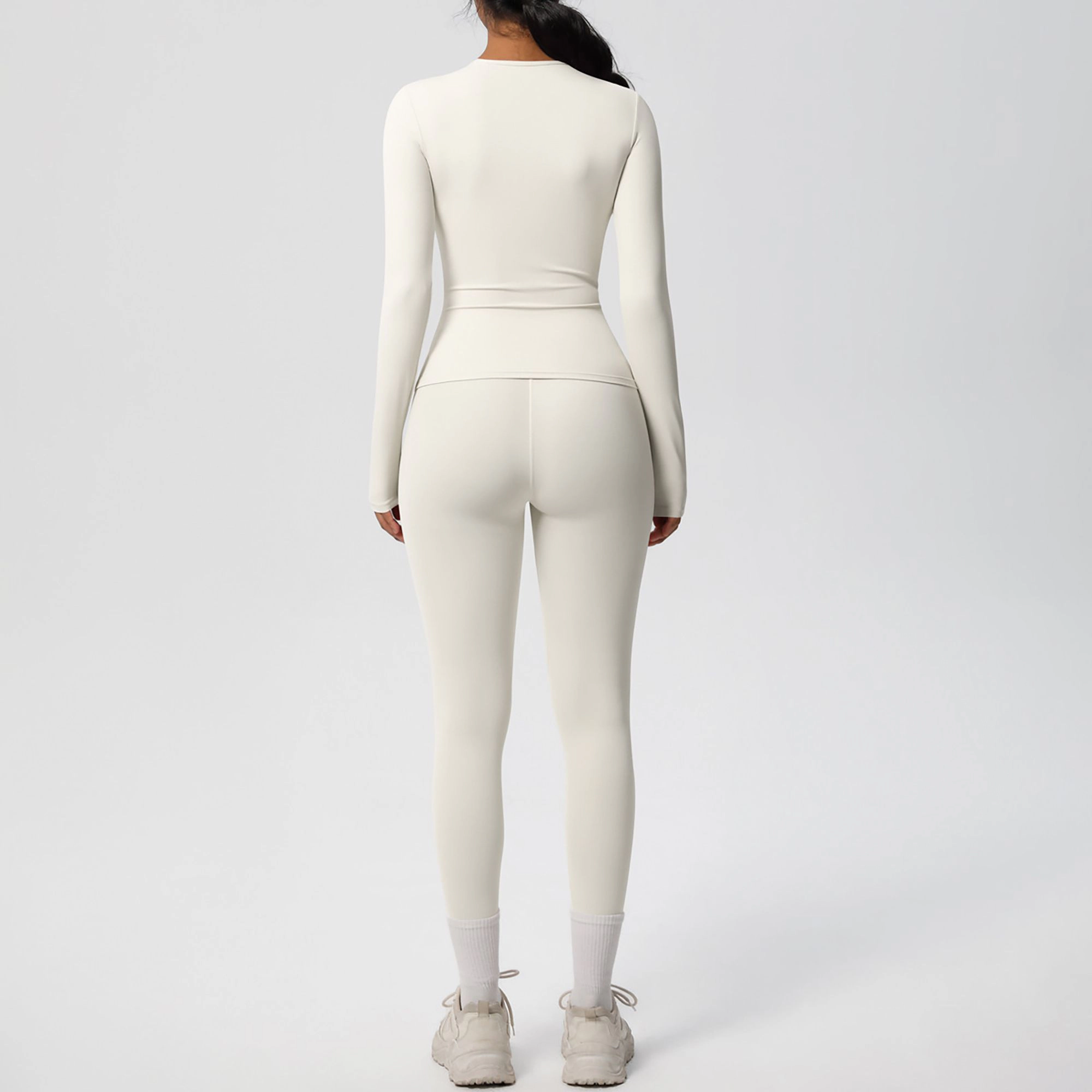 Anna-Kaci Women's Long Sleeve Crew Neck Top and High Waist Leggings Set with Slim Fit Design