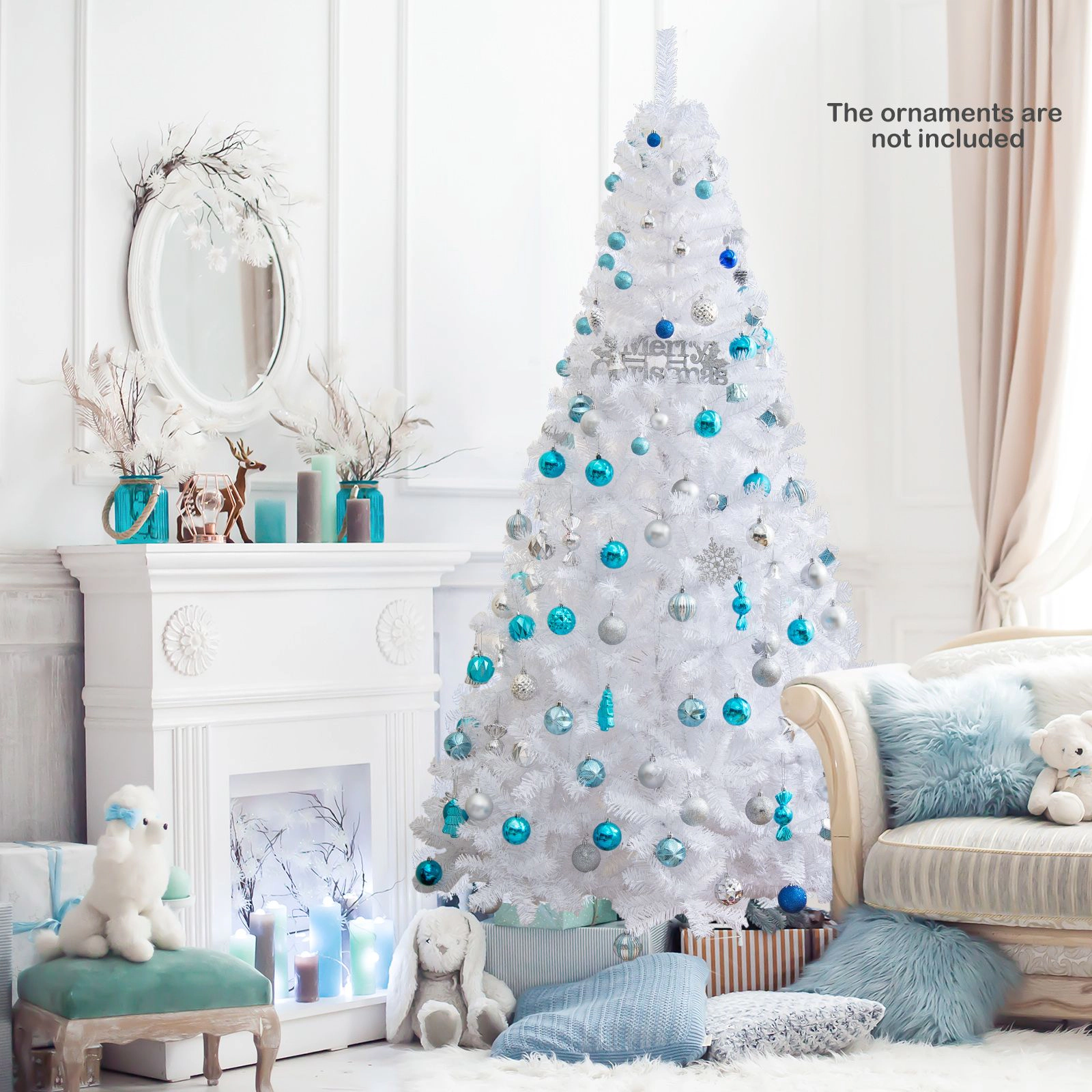 SlickBlue 7Ft White Artificial Christmas Tree with Metal Stand