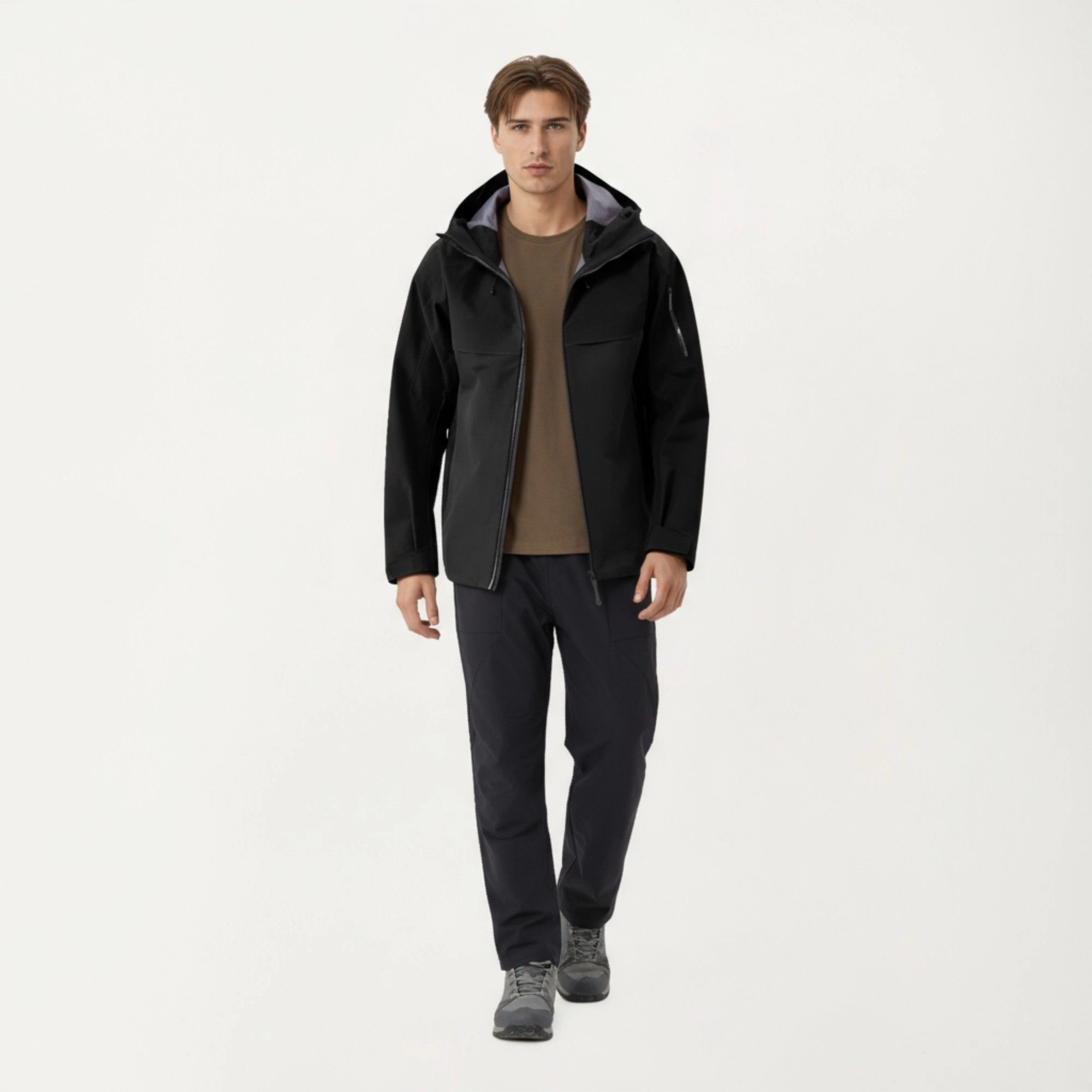 Anna-Kaci Men's Waterproof Hooded Jacket with Zipper Pockets and Adjustable Drawstrings