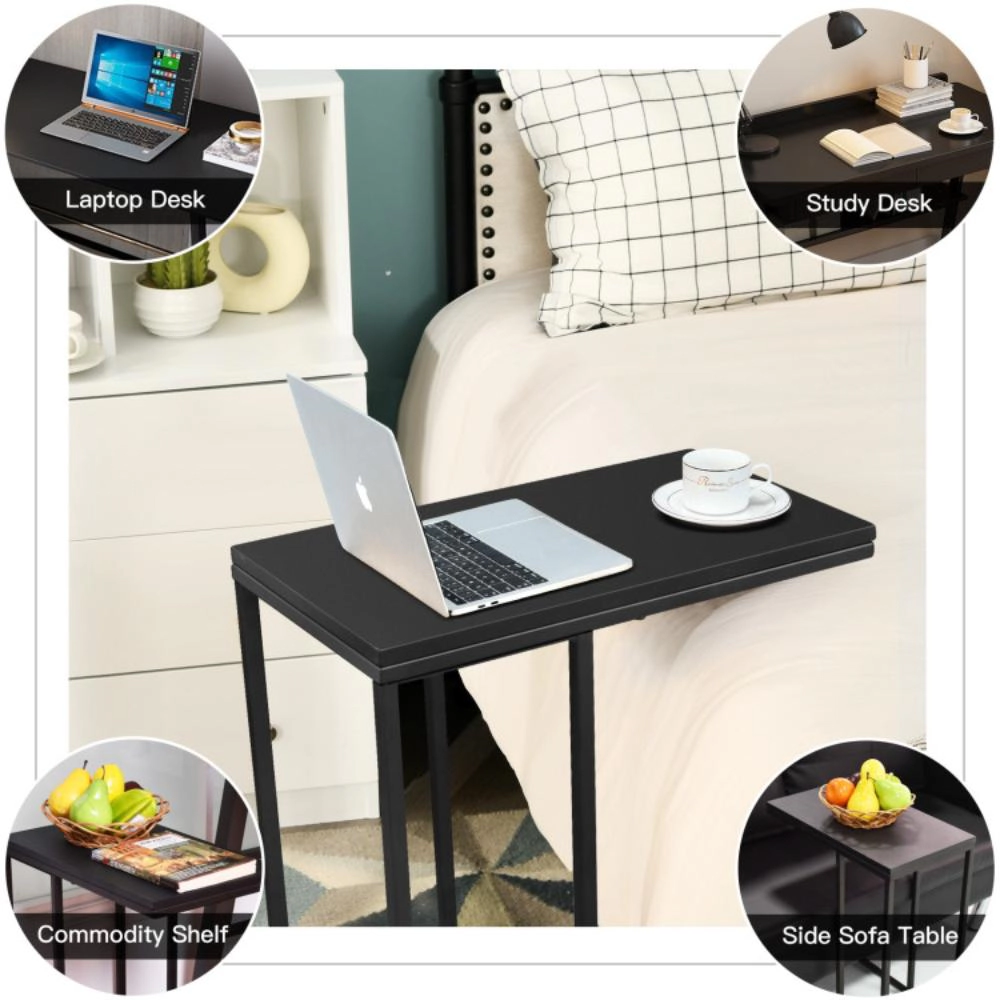 Hivvago C-Shaped Sofa Side Table with Sliding Base for Laptop, Coffee, and Snacks