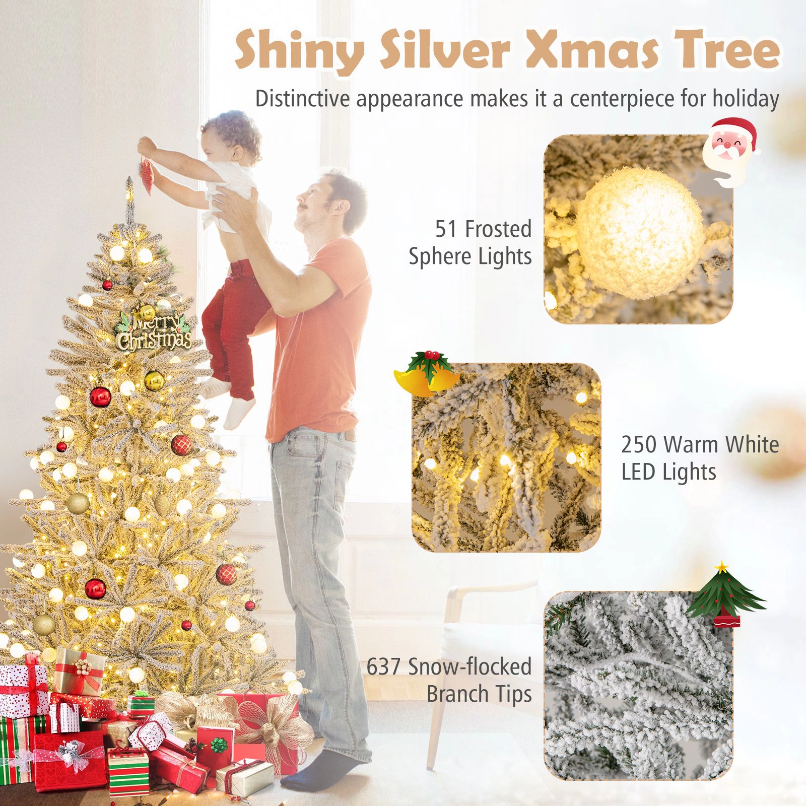 SlickBlue Pre-Lit Snow Flocked Christmas Tree with Remote Control