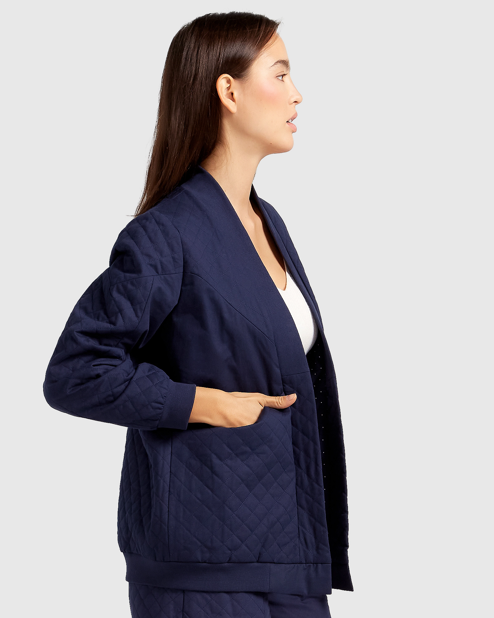 Belle & Bloom Womens Over It Quilted Bomber
