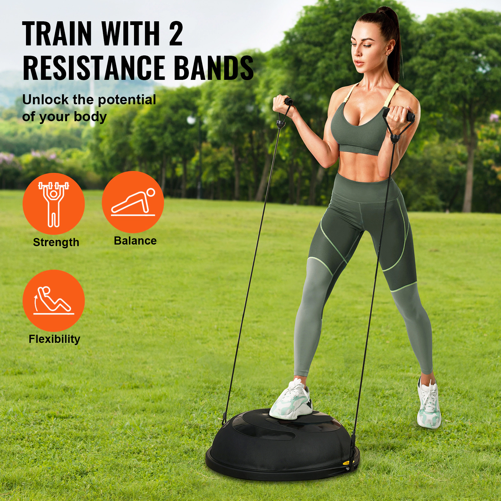 HONGGE Half Exercise Ball Trainer Balance Stability Yoga with Resistance Bands & Foot Pump