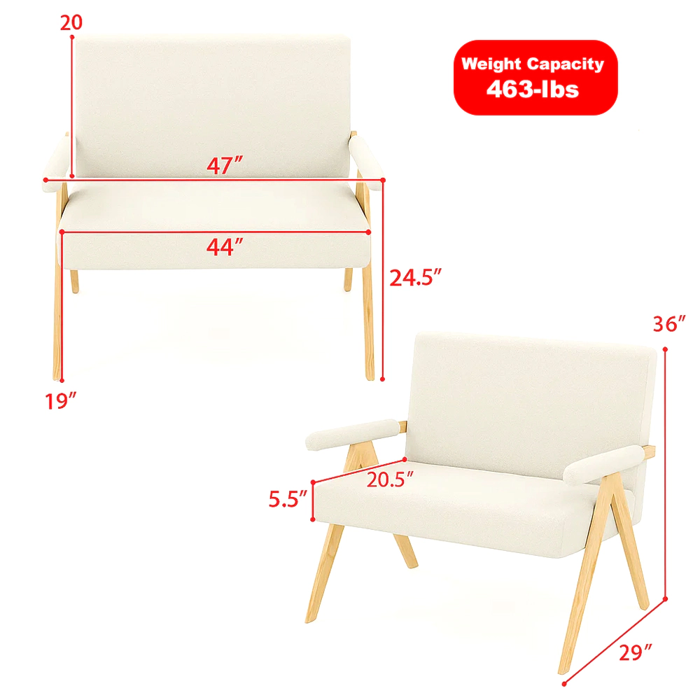 Hivvago Upholstered Loveseat Couch with Wooden Legs and Comfortable Armrests