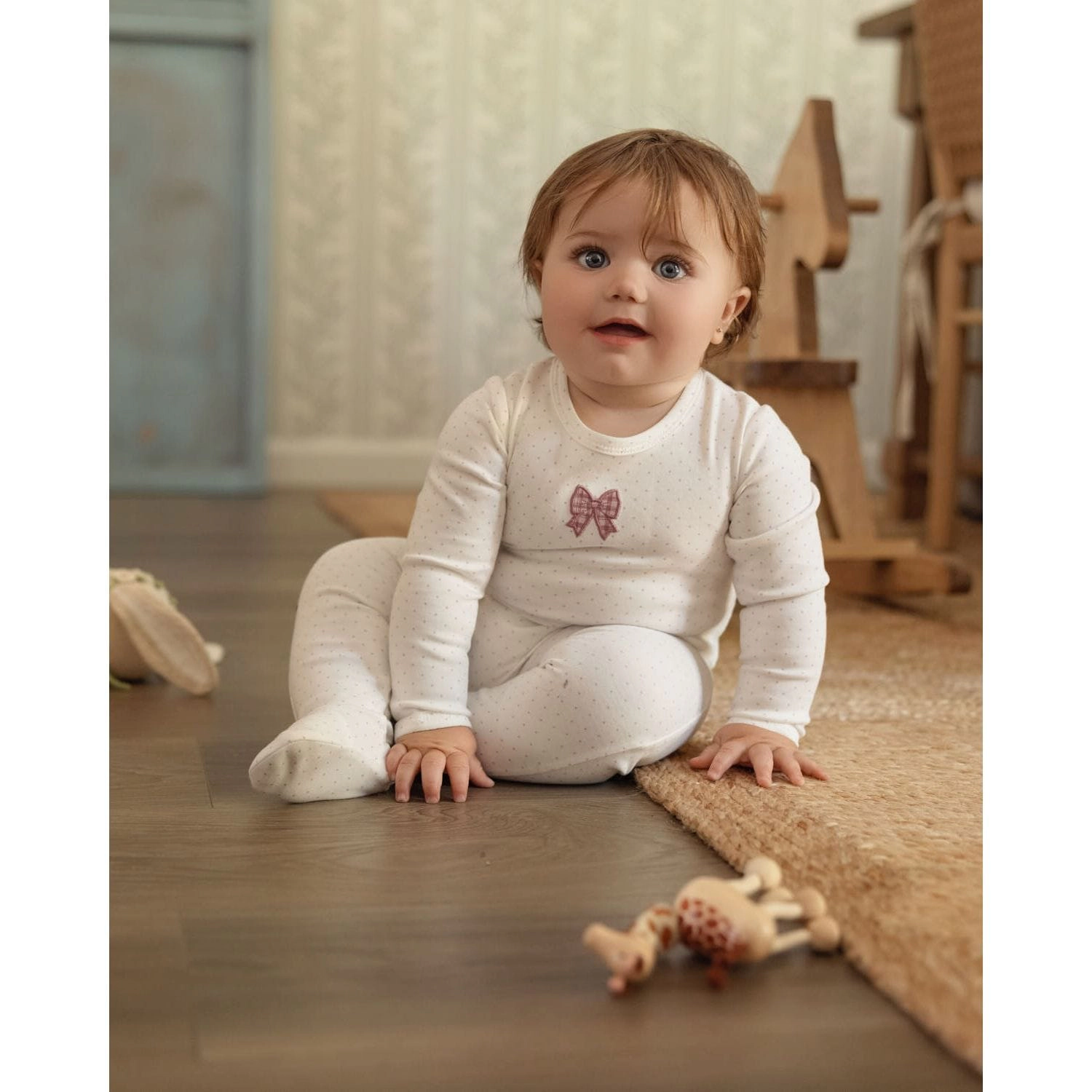 MeMoi Baby Girls "Put A Bow On It" 100% Cotton Embroidered Polka-Dot Footie