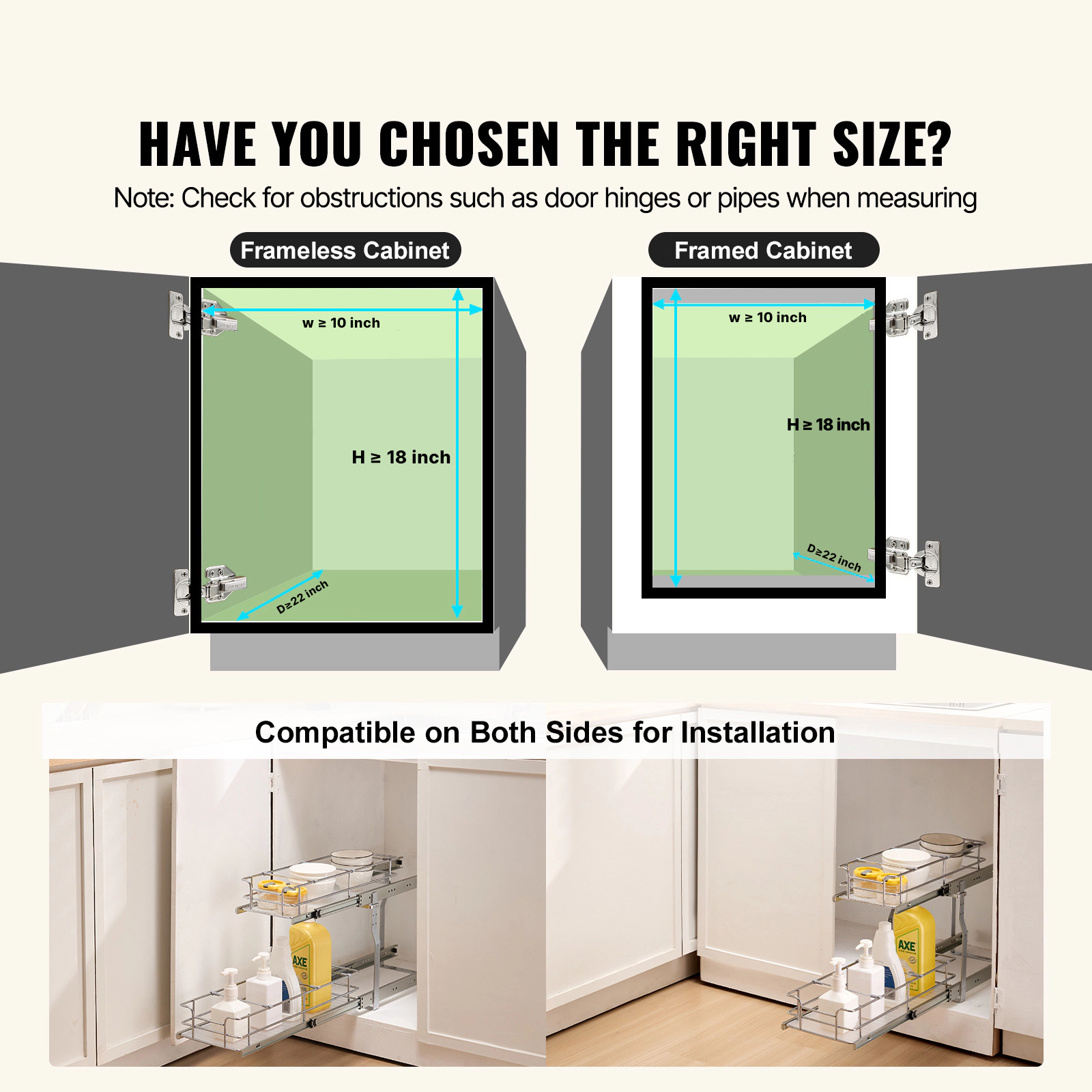 HONGGE Under Sink Pull Out Cabinet Organizer Slide Out Sliding Drawer Storage