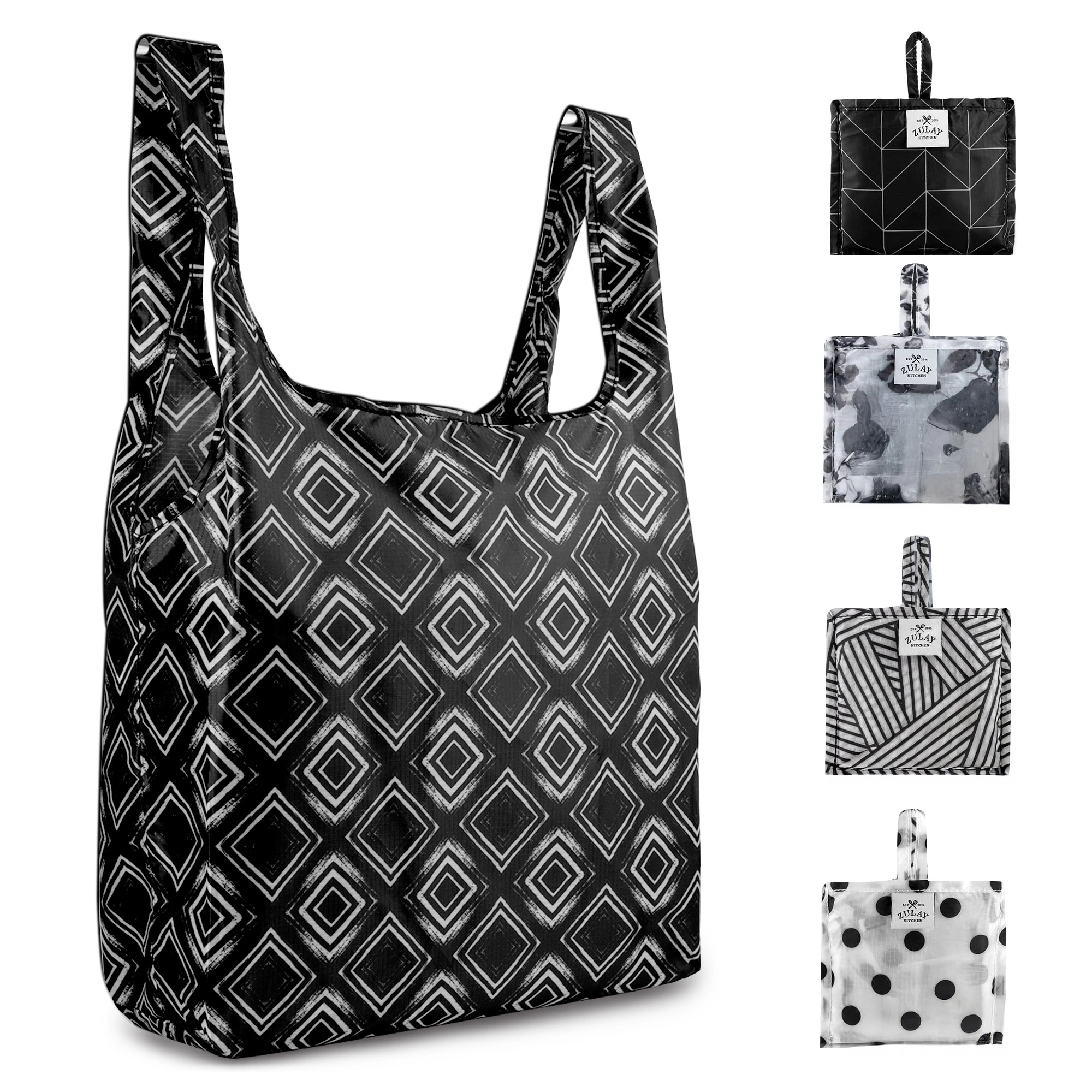Zulay Kitchen 5 Pack 50 Pound Reusable Grocery Bags - Large Foldable With Handles and Drawstring Bag
