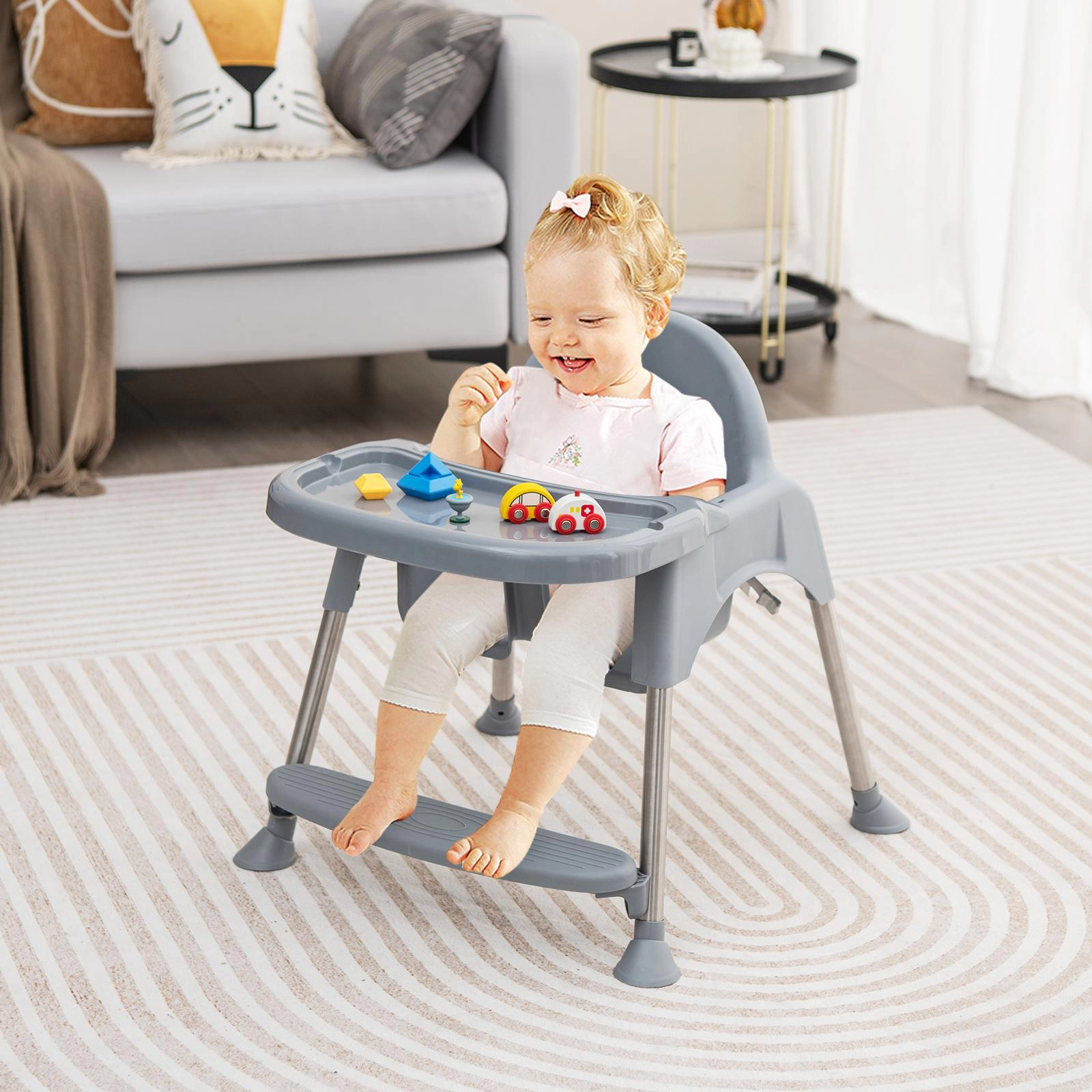 SUGIFT 4-in-1 Convertible Baby High Chair with Removable Double Tray 33-lb Capacity Ages 6-36 Months Gray/White